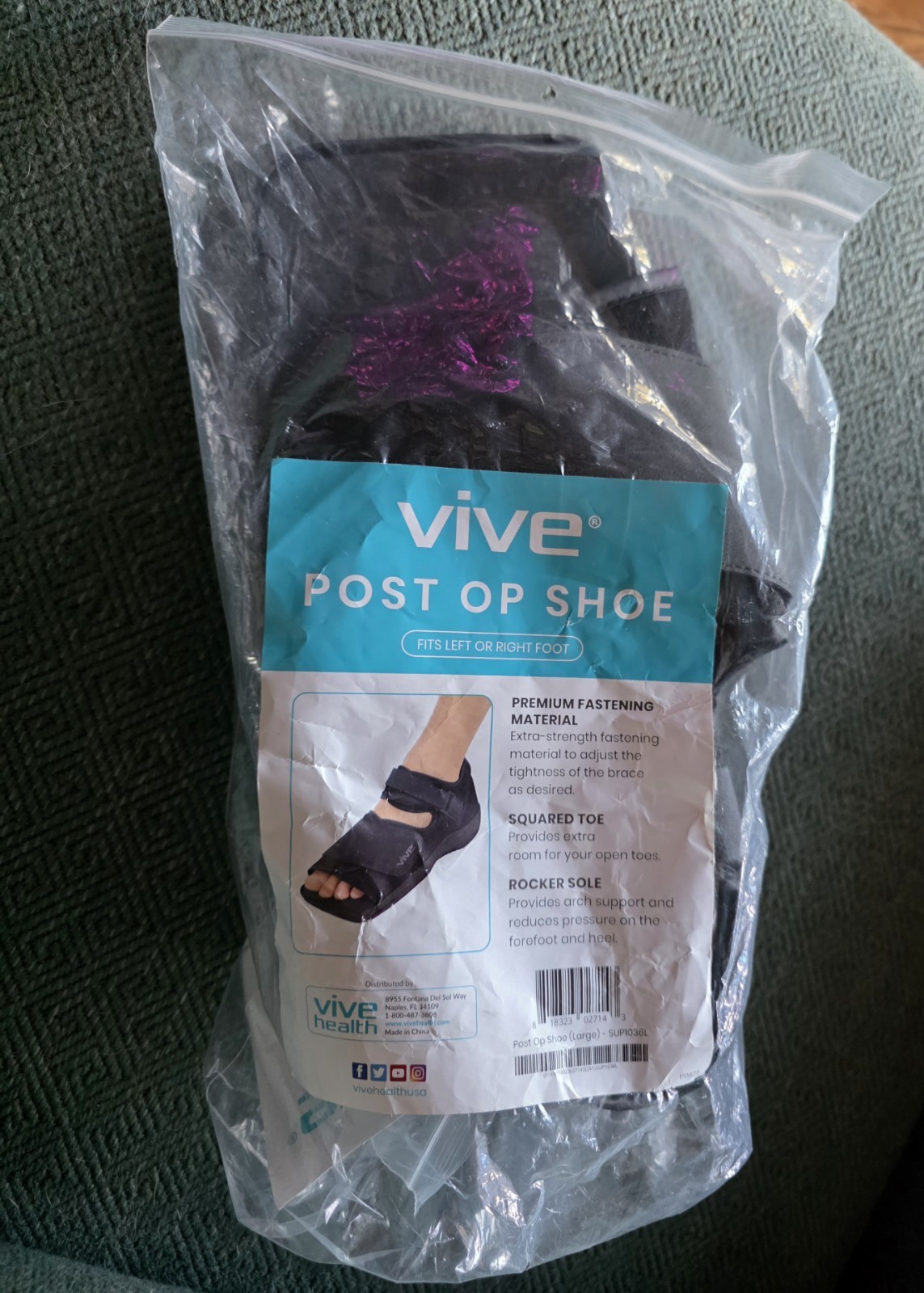 New Surgery Post Op Shoe Boot Size Large -Squared Toe Rocker Sole (Z8