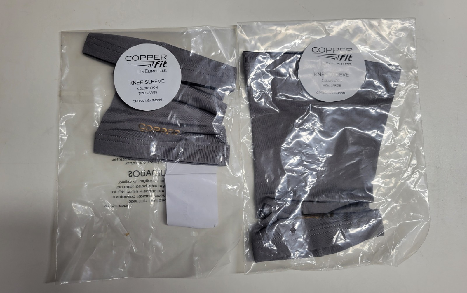 2 COPPER FIT Live Limitless Compression Unisex Knee Sleeves Iron Gray Large