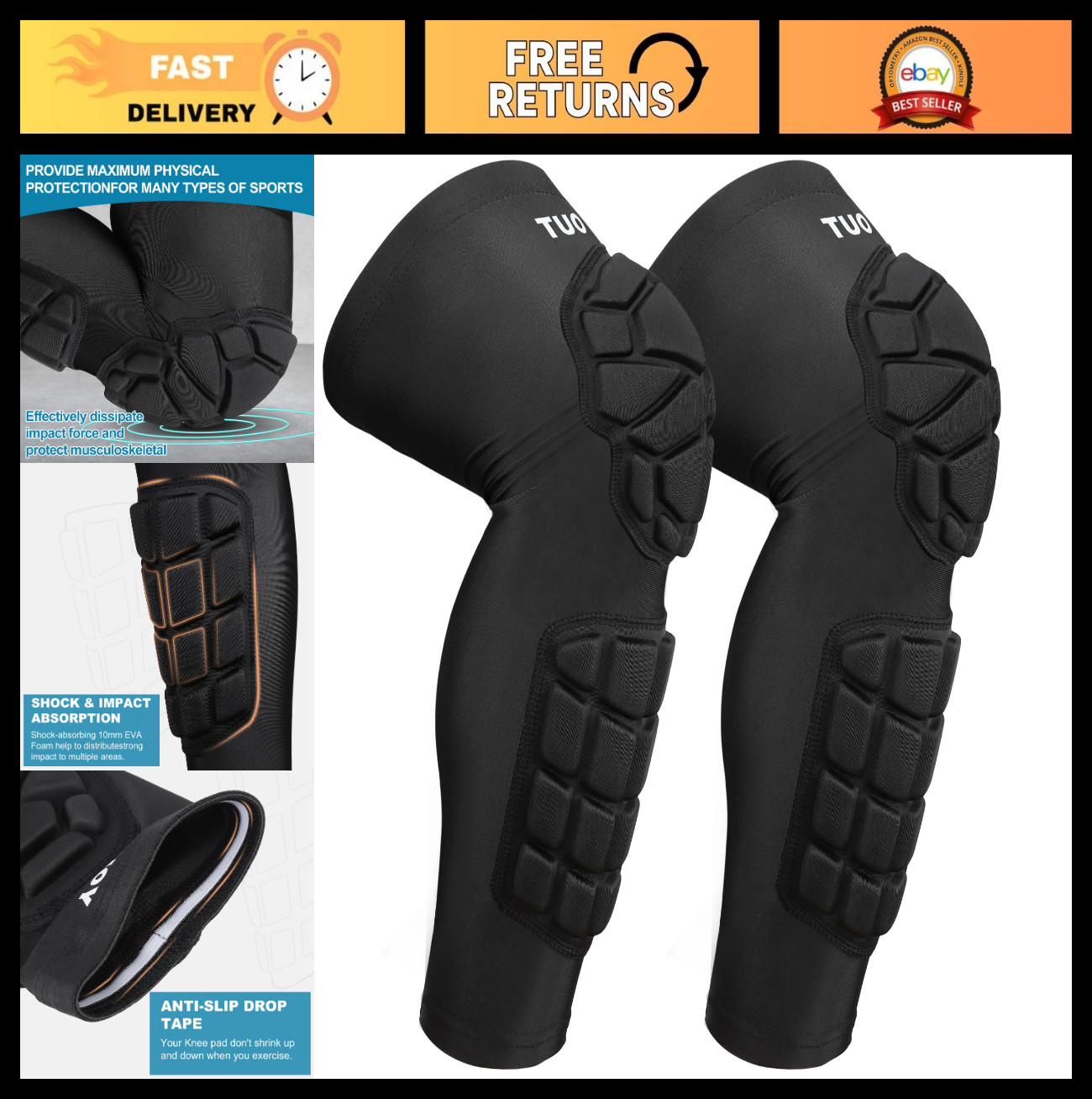 Padded Knee & Shin Guards Compression Sleeves for Football, Basketball, Soccer –