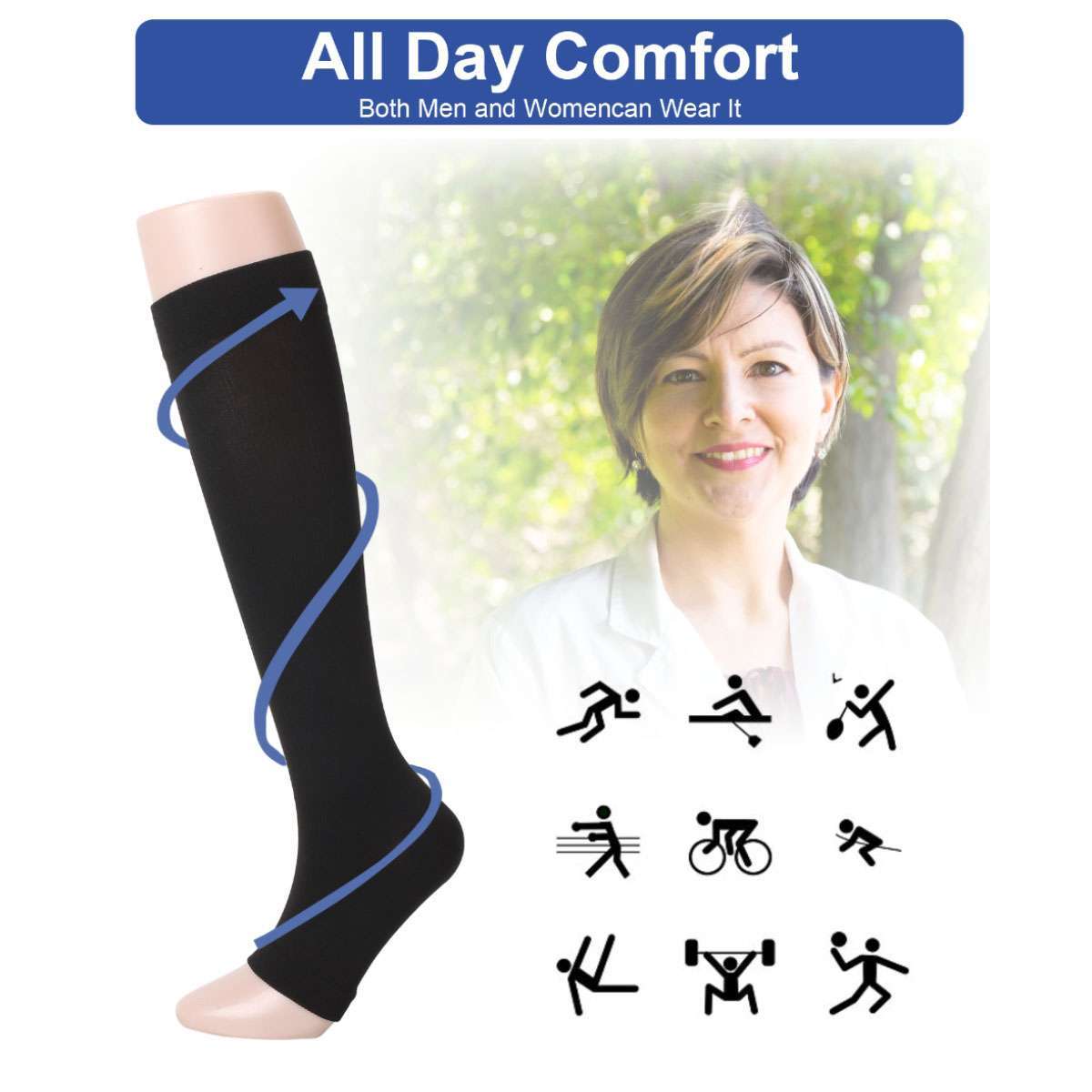 1/2 pairs Compression Socks 15-20 mmHg Open Toe Leg Support Stocking Men Women