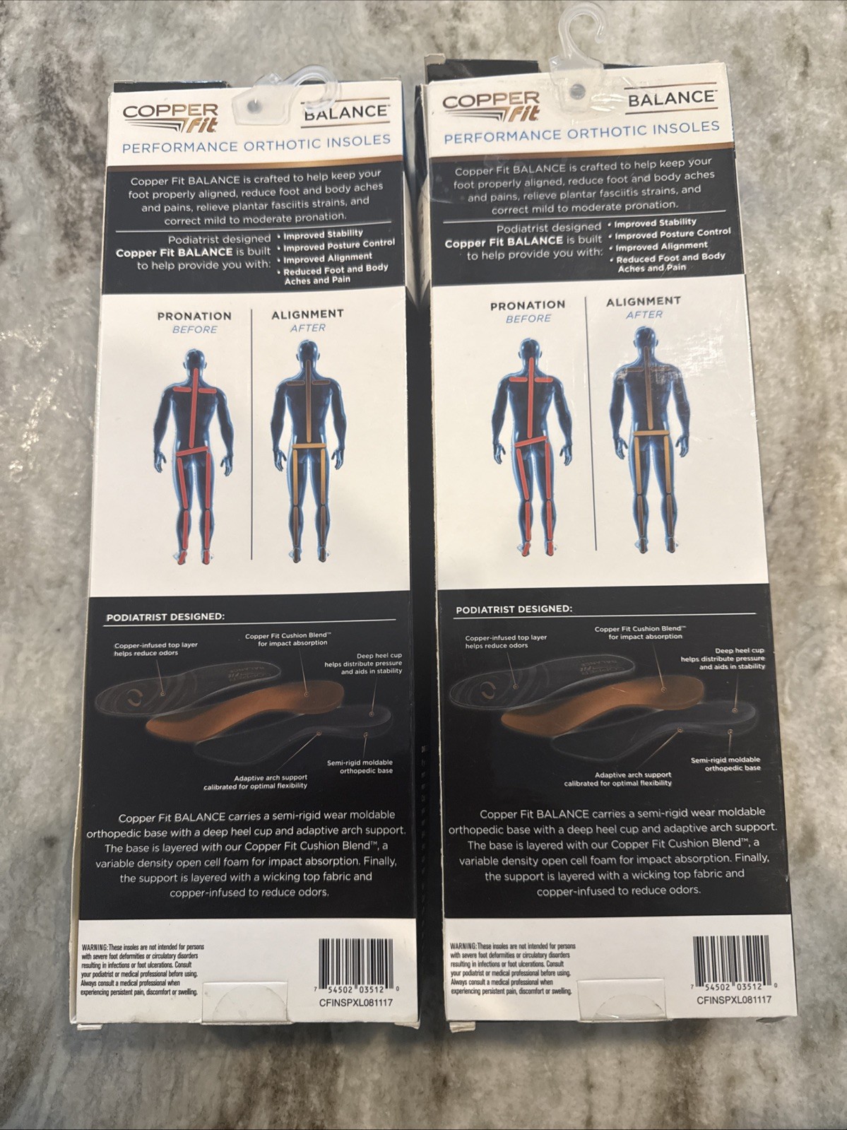 COPPER FIT: Balance Orthotic Insoles Size XL M 12.5-14 W 13.5-15 New Open Box
