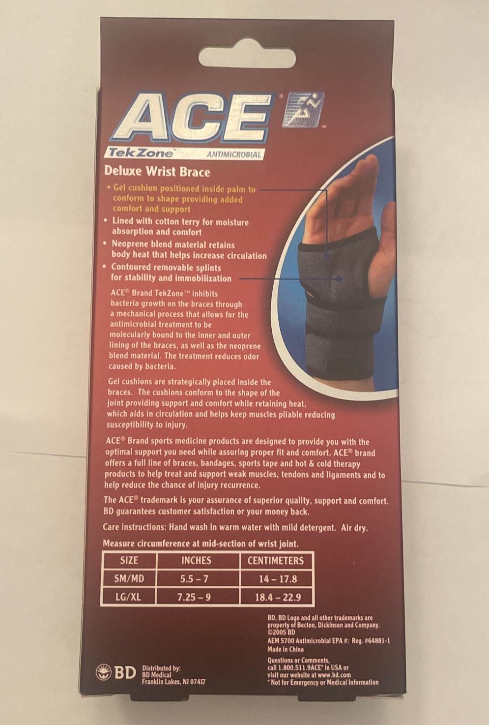 *NEW IN BOX* Ace Wrist Brace Deluxe, Left Hand-LG/XL 207739 Gel/antimicrobial