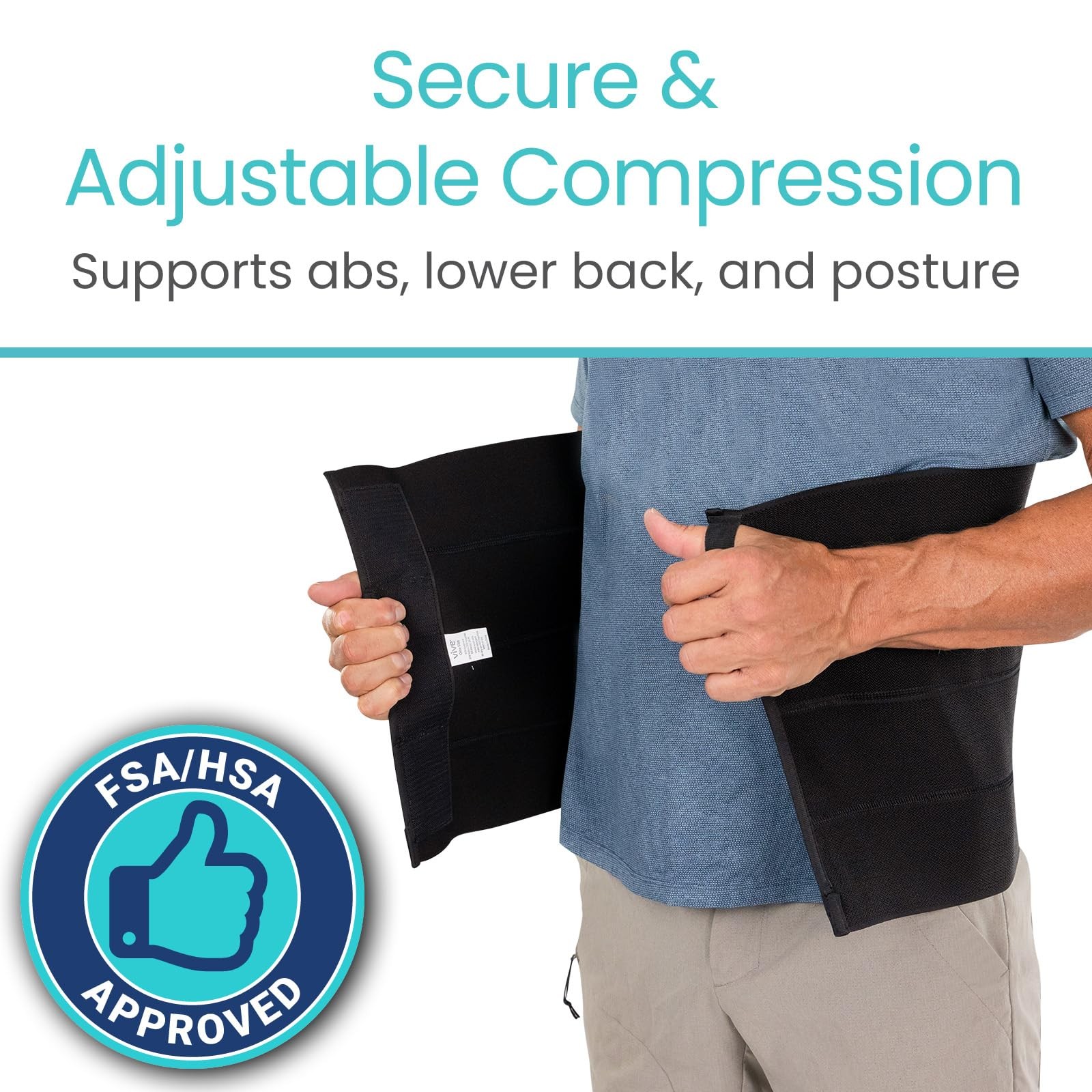Vive Abdominal Binder Post Surgery (4 58” – 70” Abdomen Circumference, Black