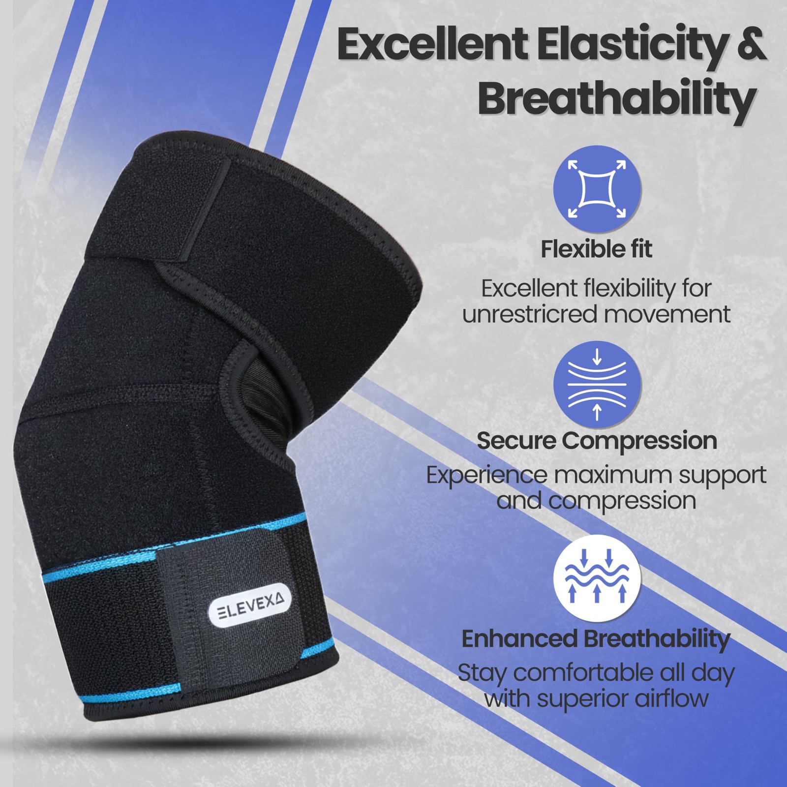 Adjustable Elbow Brace| Double Strap Compression One Size, Black-Blue