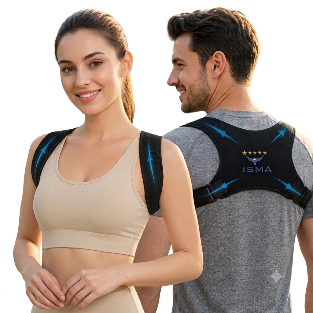 ISMA Posture Corrector Adjustable Back Brace Small/Medium (Pack of 1), Black