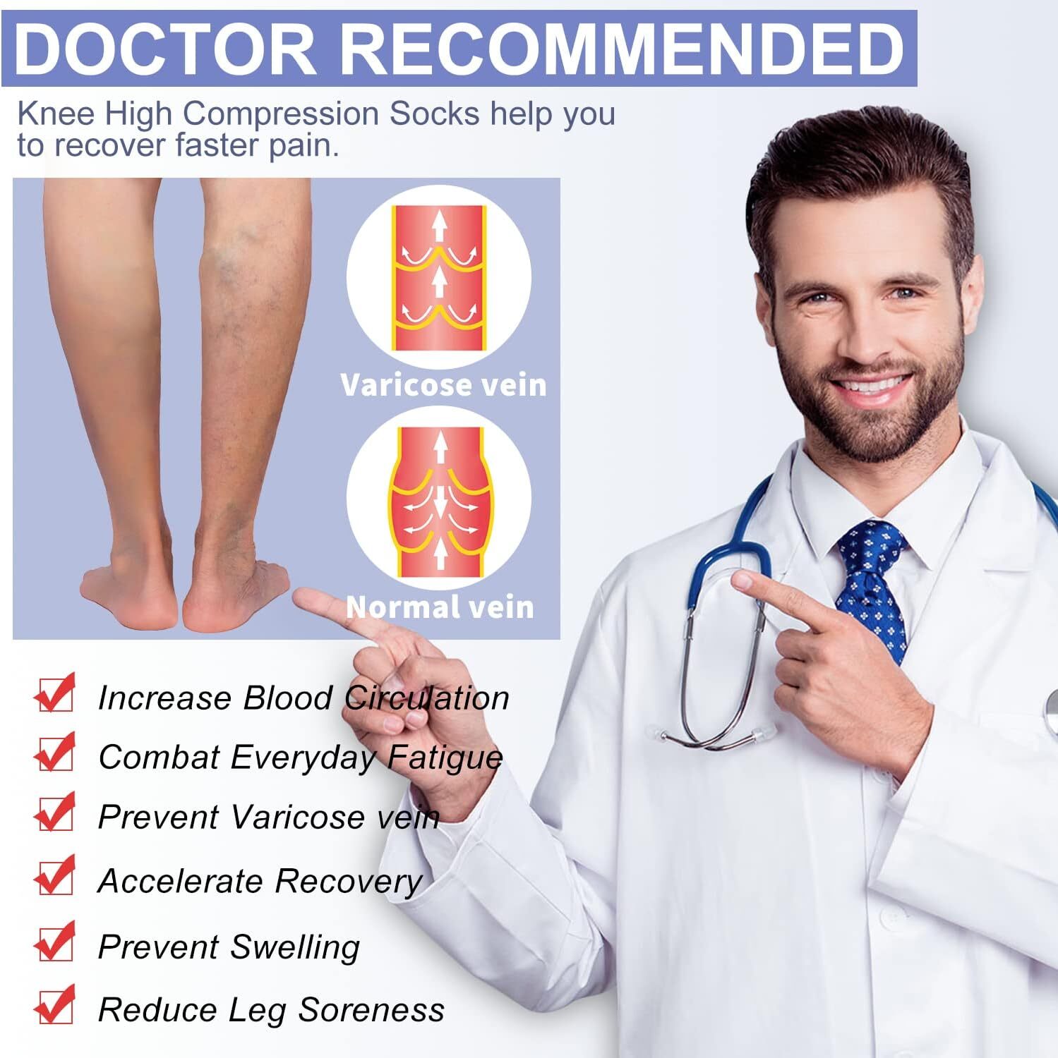 3 Pair Copper Compression Socks Medical 20-30mmHg Graduated Support Mens Womens