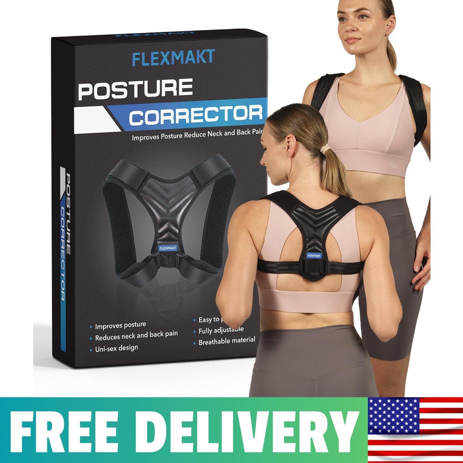Posture Corrector Just For Women – Adjustable Back Brace – Full Spine Support &