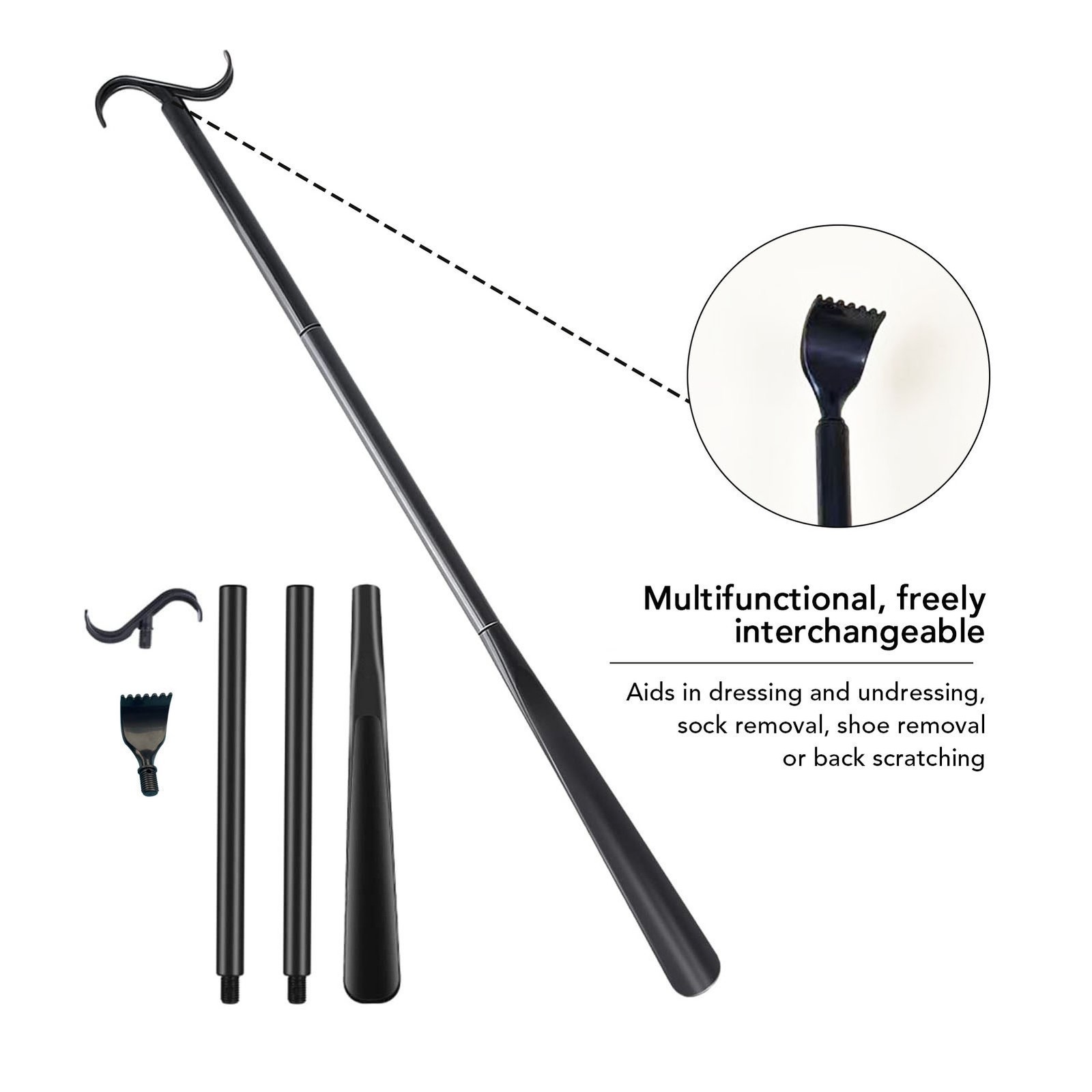 Long Dressing Stick with Shoe Horn Sock Removal Tool Back Scratcher Adjustable