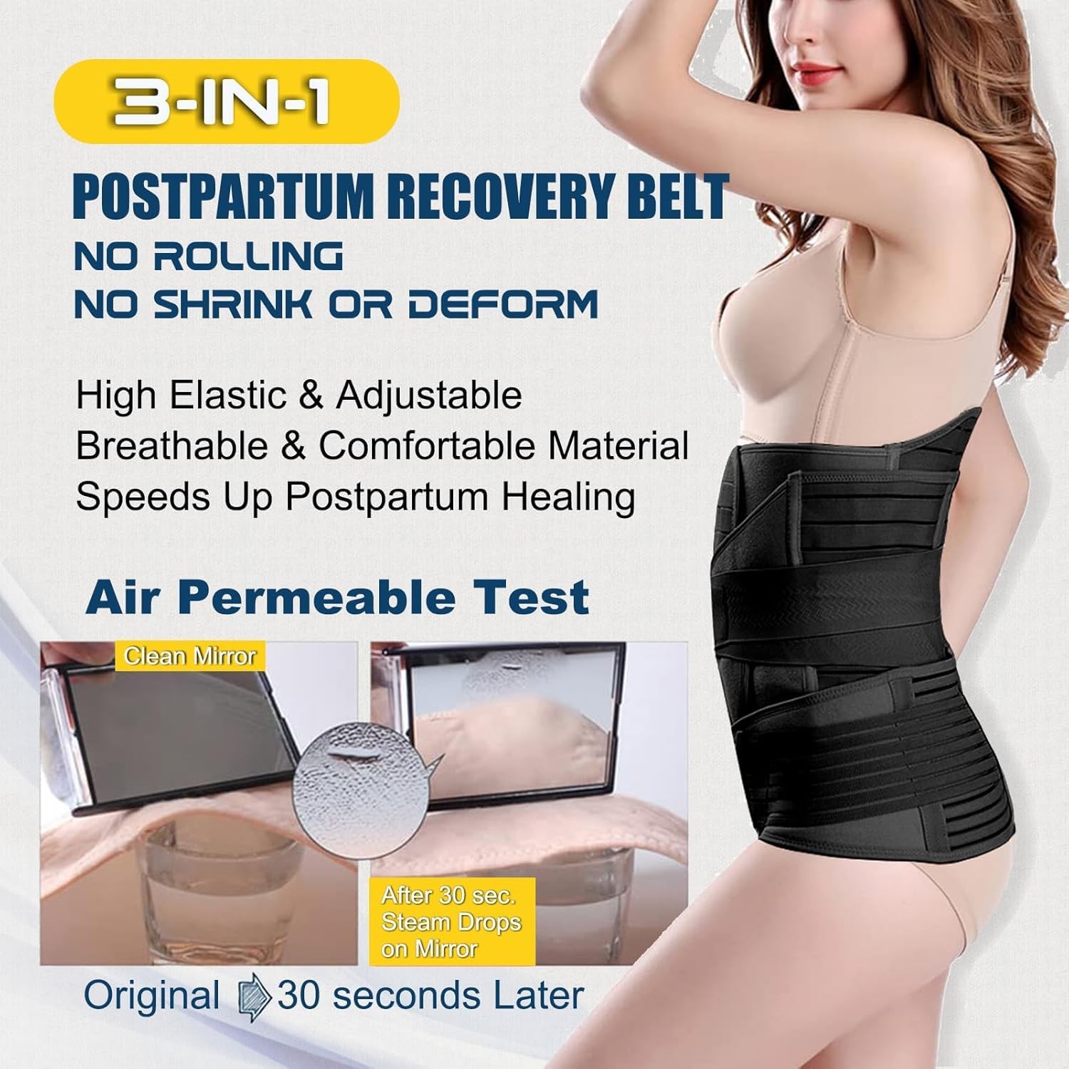 3 in 1 Postpartum Belly Wrap – Recovery Belly/Waist/Pelvis Belt Black Postpar…