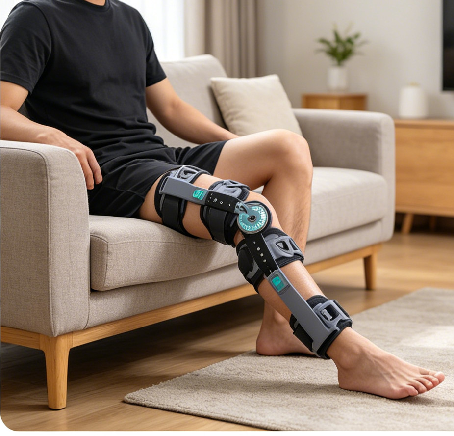 Hinged Knee Brace with Adjustable ROM Lock, ost-Surgery Recovery,Pain Relief ﻿
