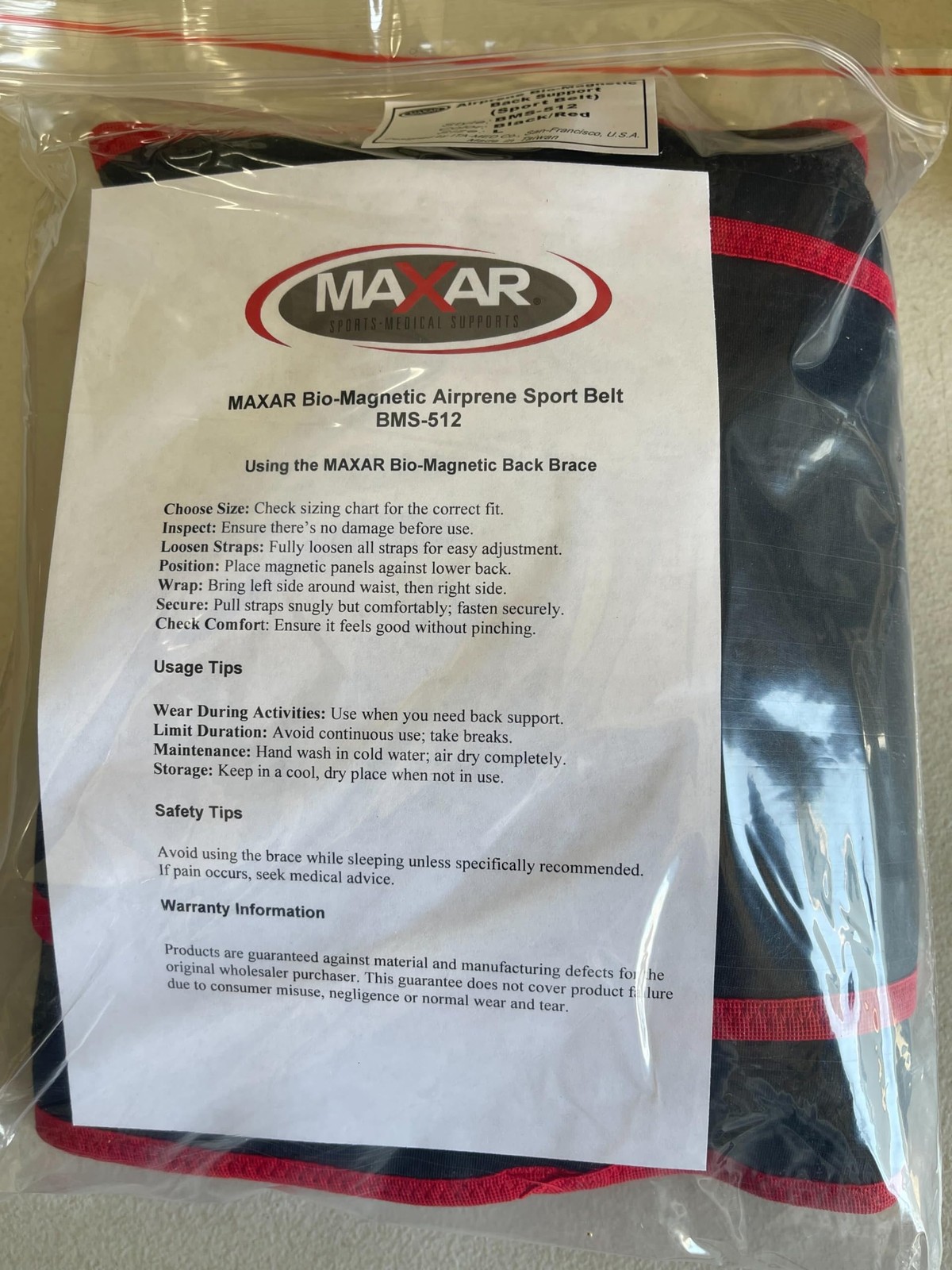 MAXAR Airprene Sports Back Brace W/ Powerful 18 Magnets, Warm & Large, Black
