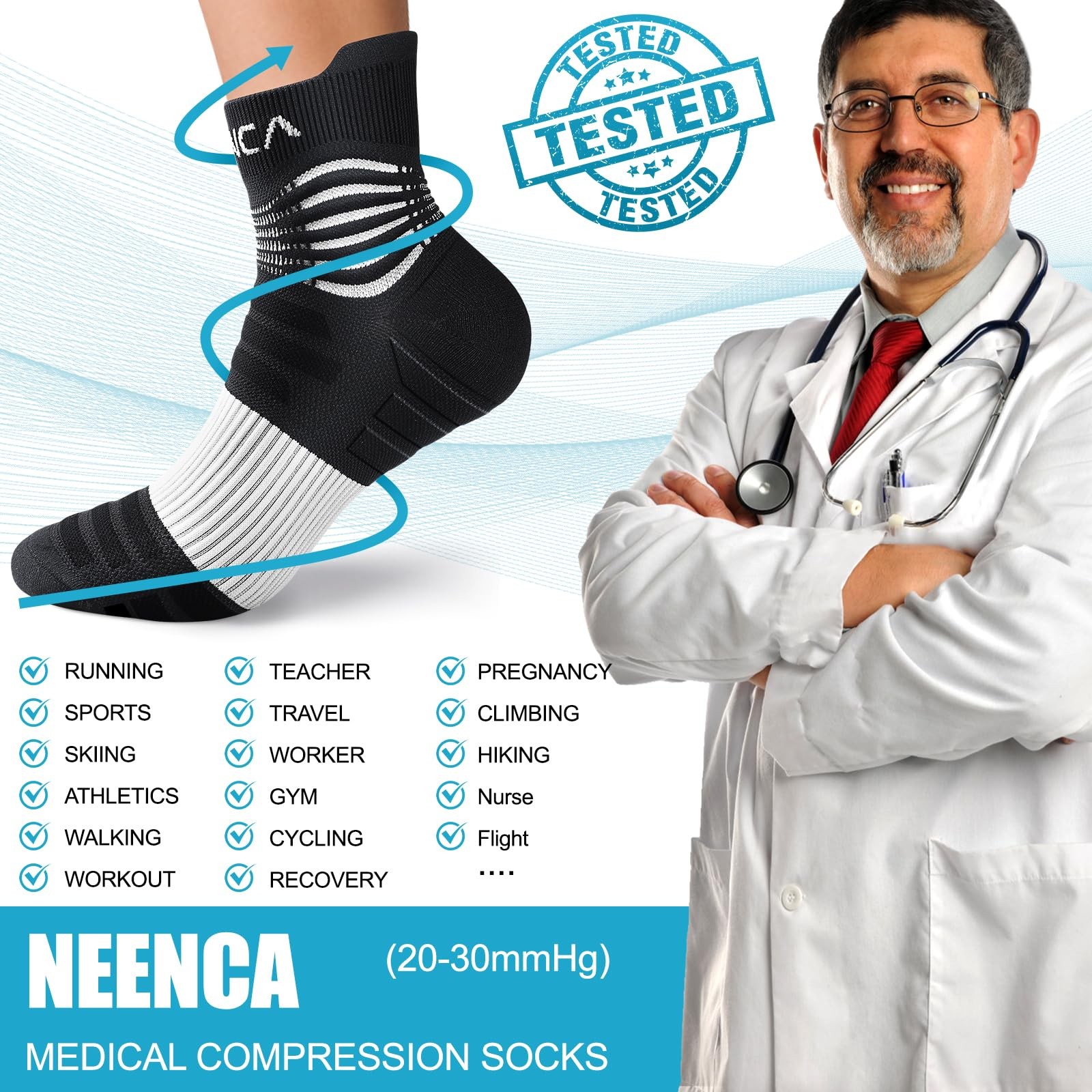 Professional Compression Socks for Women Men Circulation, 20-30 mmHg