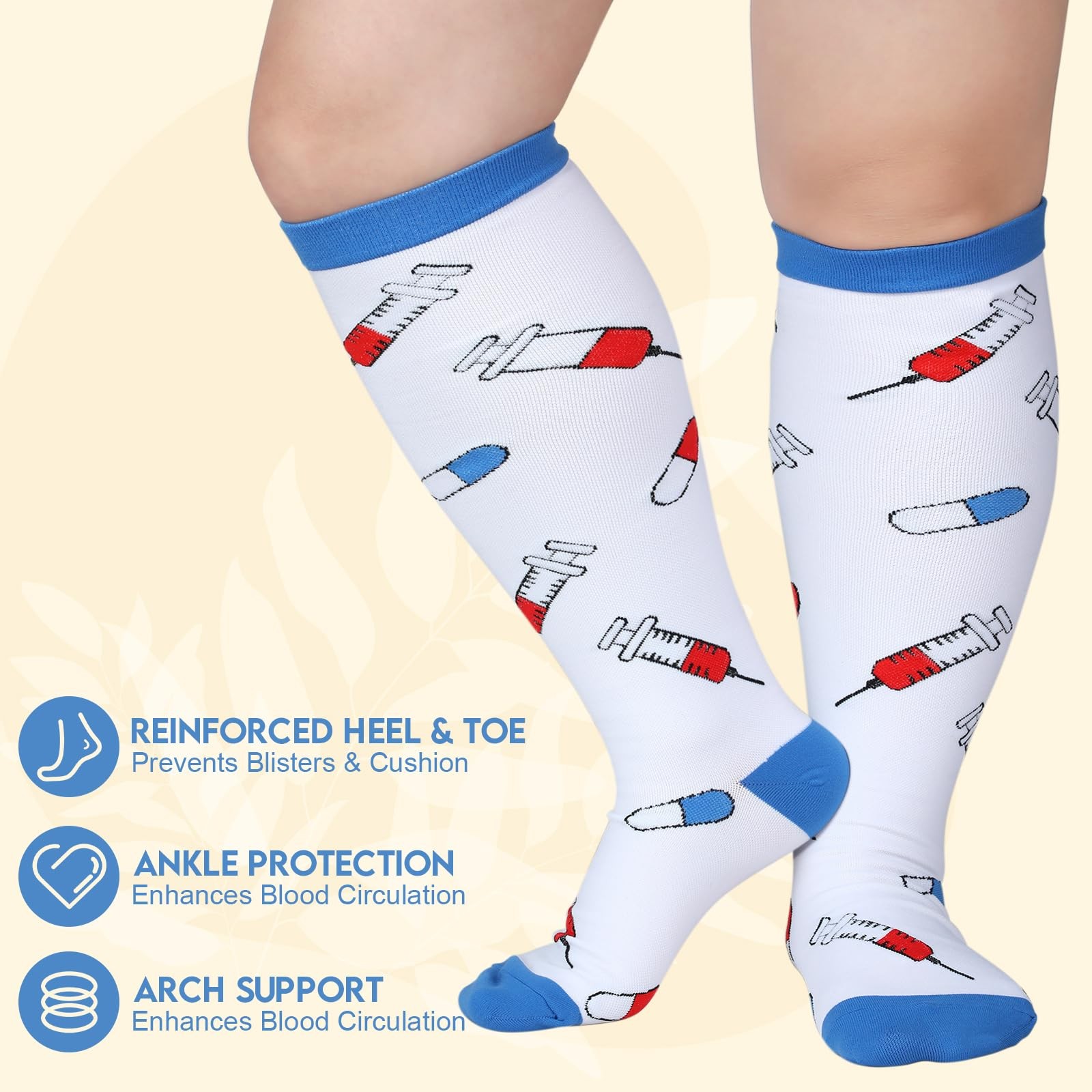 8 Pairs Plus Size Compression Socks Wide Calf Knee High 2030 mmHg Large