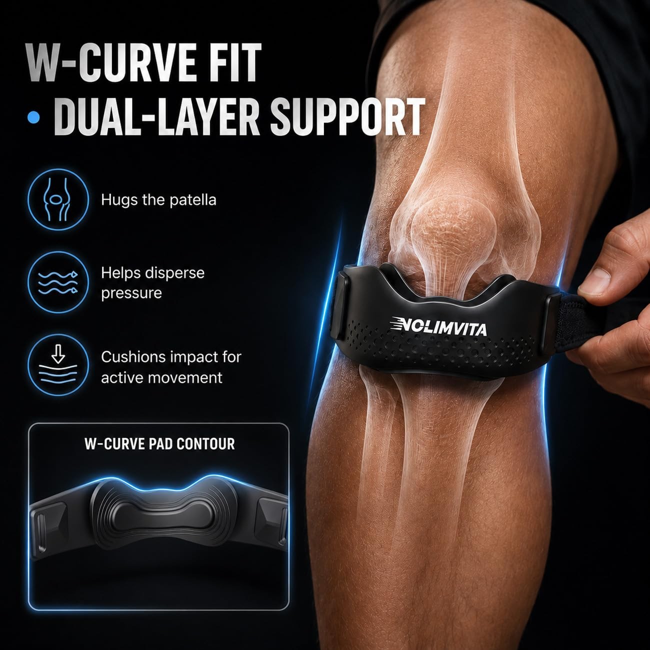 Patellar Tendon Support Strap, 2 Pack Knee Strap with Dual-Length Adjustable Ban