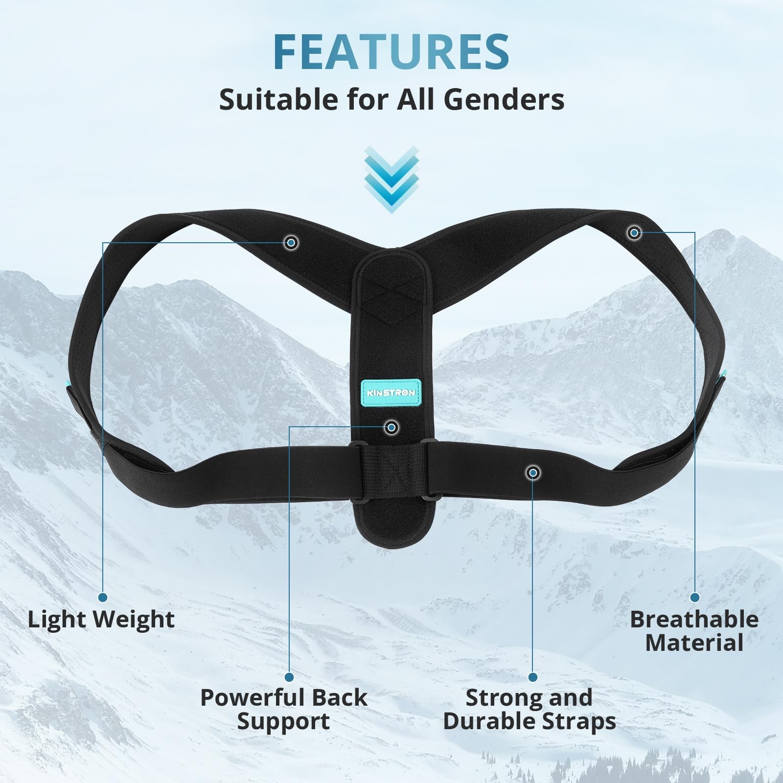 KINSTRON Adjustable Posture Corrector for Men & One Size Fits Most, Black