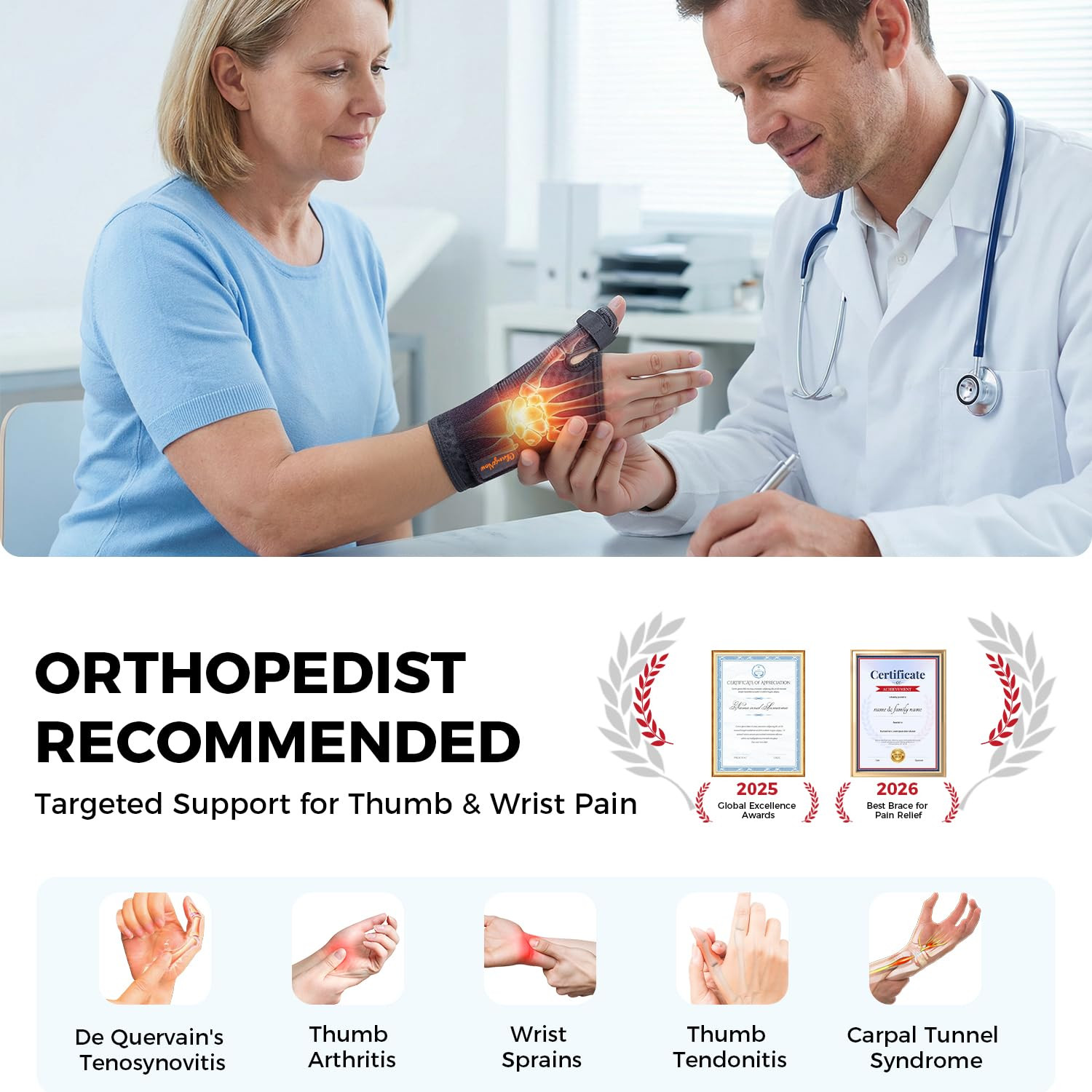 Medical-Grade Pain Relief Thumb Spica Splint, Right/Left Hand Thumb Brace | U…