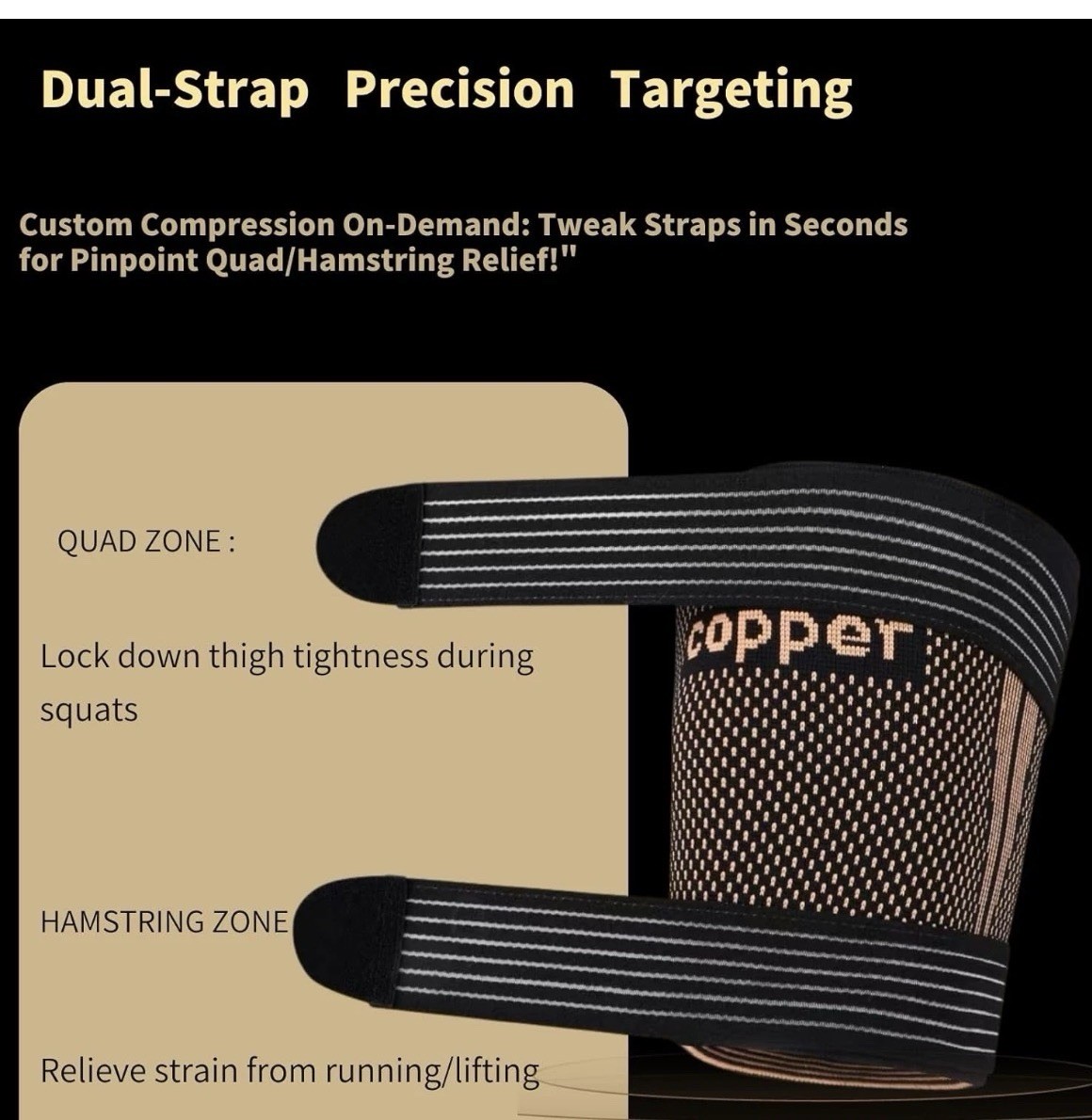 Hamstring Compression Thigh Sleeves with Adjustable Straps-Copper Infused-XXL