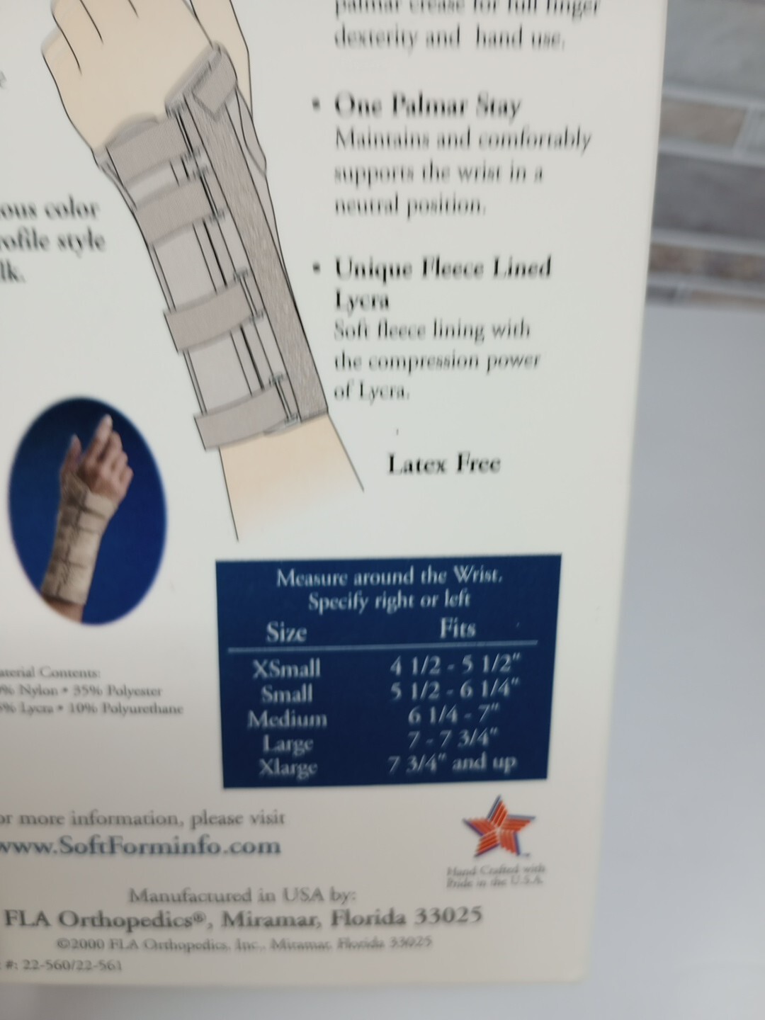 FLA Soft Form Elegant Wrist Support Beige Left Hand SMALL Open Box