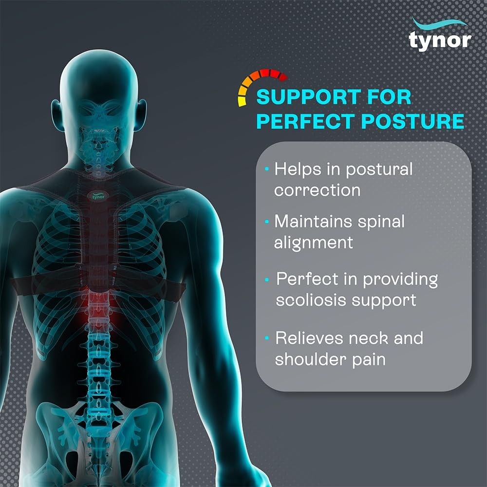 TYNOR Posture Corrector for Men & Women, Adjustable Upper One Size, Black