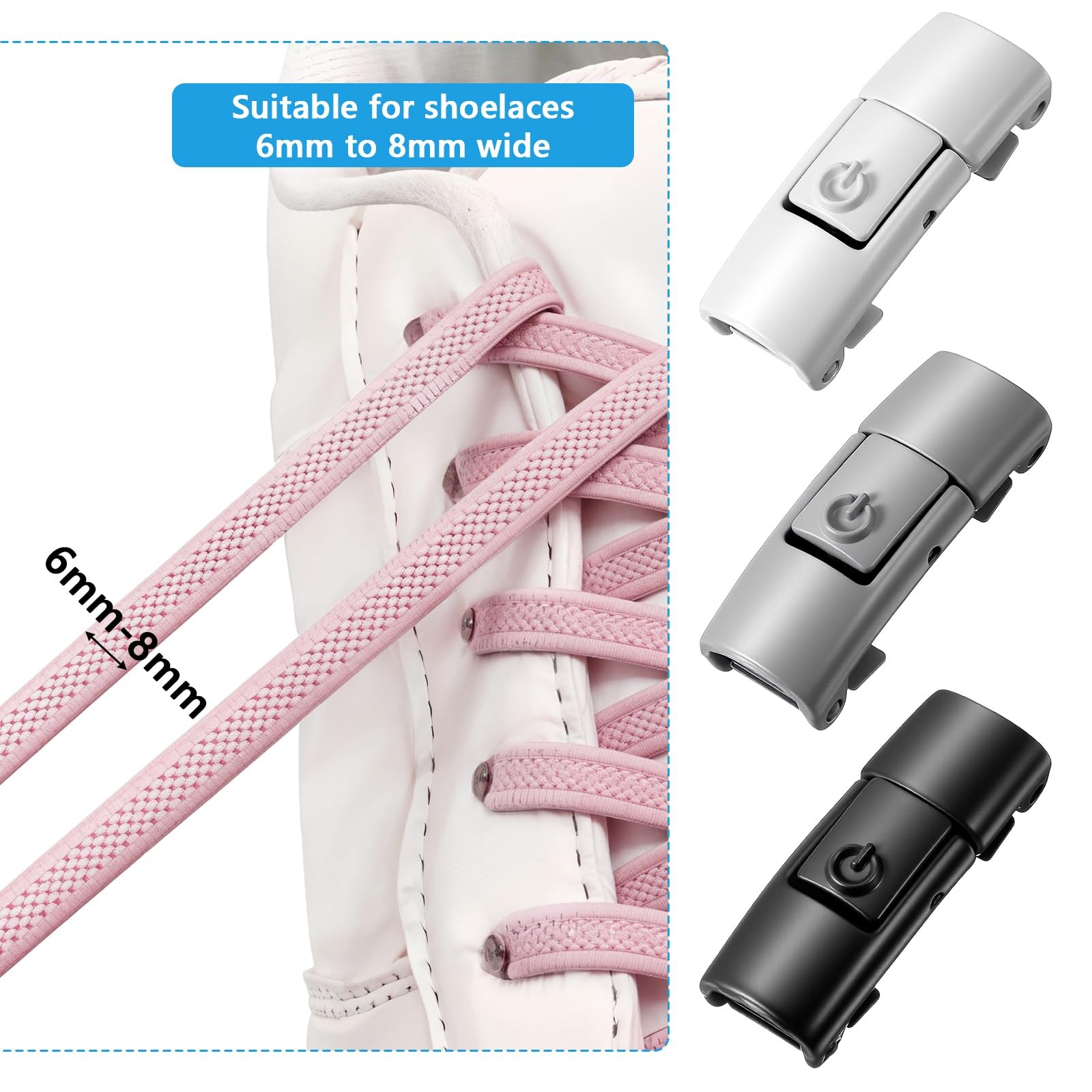 6 PCS Shoelaces Buckle Lock, No Tie Lazy Elastic Magnetic Shoelace Buckle Swi…