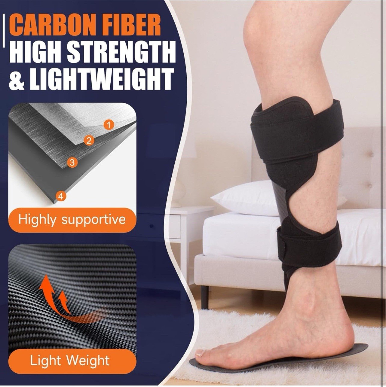 Carbon Fiber Ankle Foot Orthosis AFO Drop Foot Brace Support (Right ,Small)