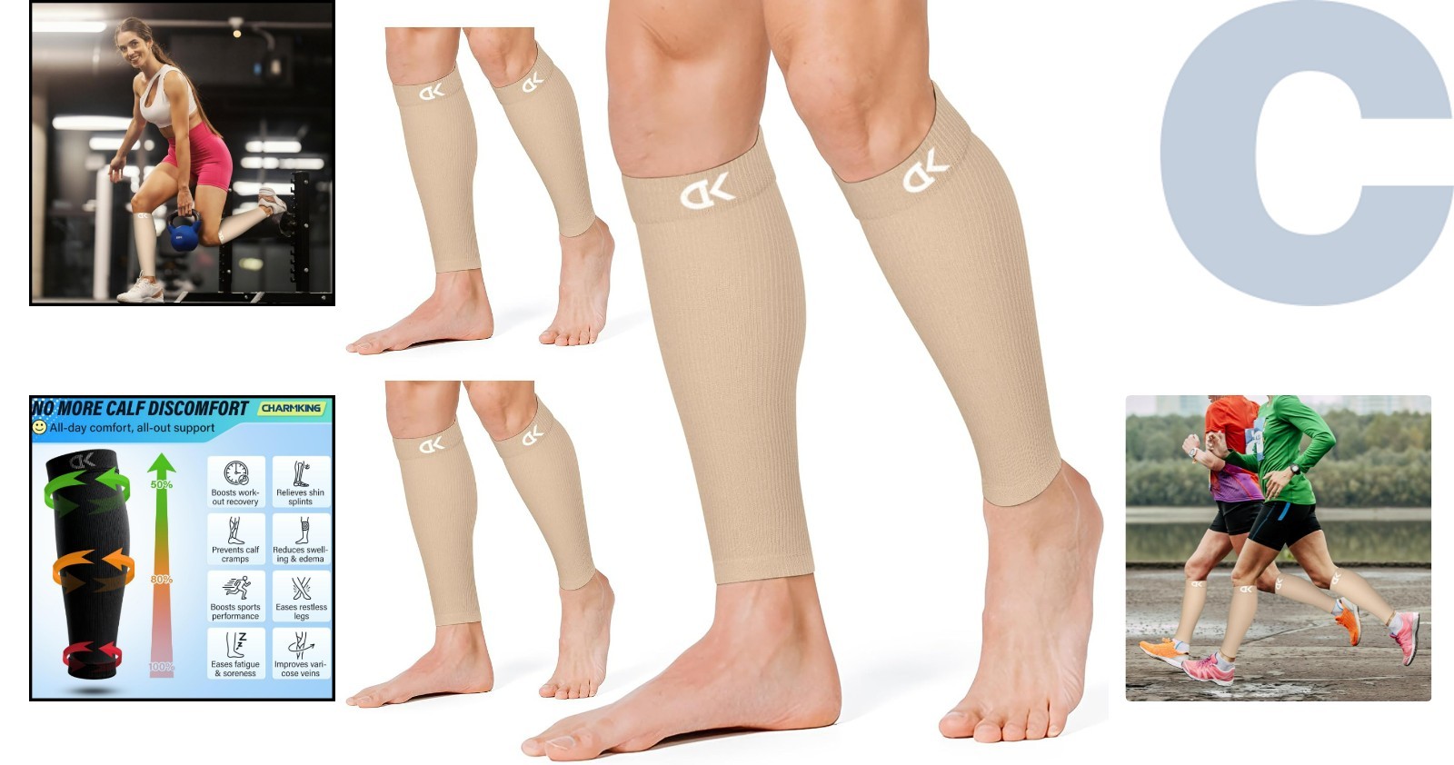 Lightweight & Breathable Compression Sleeves – 3 Beige Pairs for All-Day Comfort