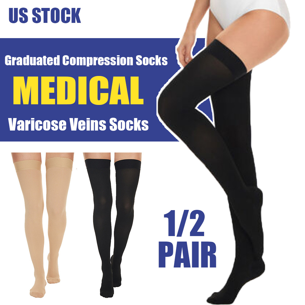 Surgical Thigh High Socks Compression Stockings Silicone Dot Band Moderate Level