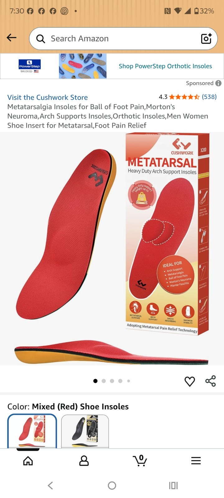 Cushwork Metatarsalgia Insoles for Ball of Foot Pain