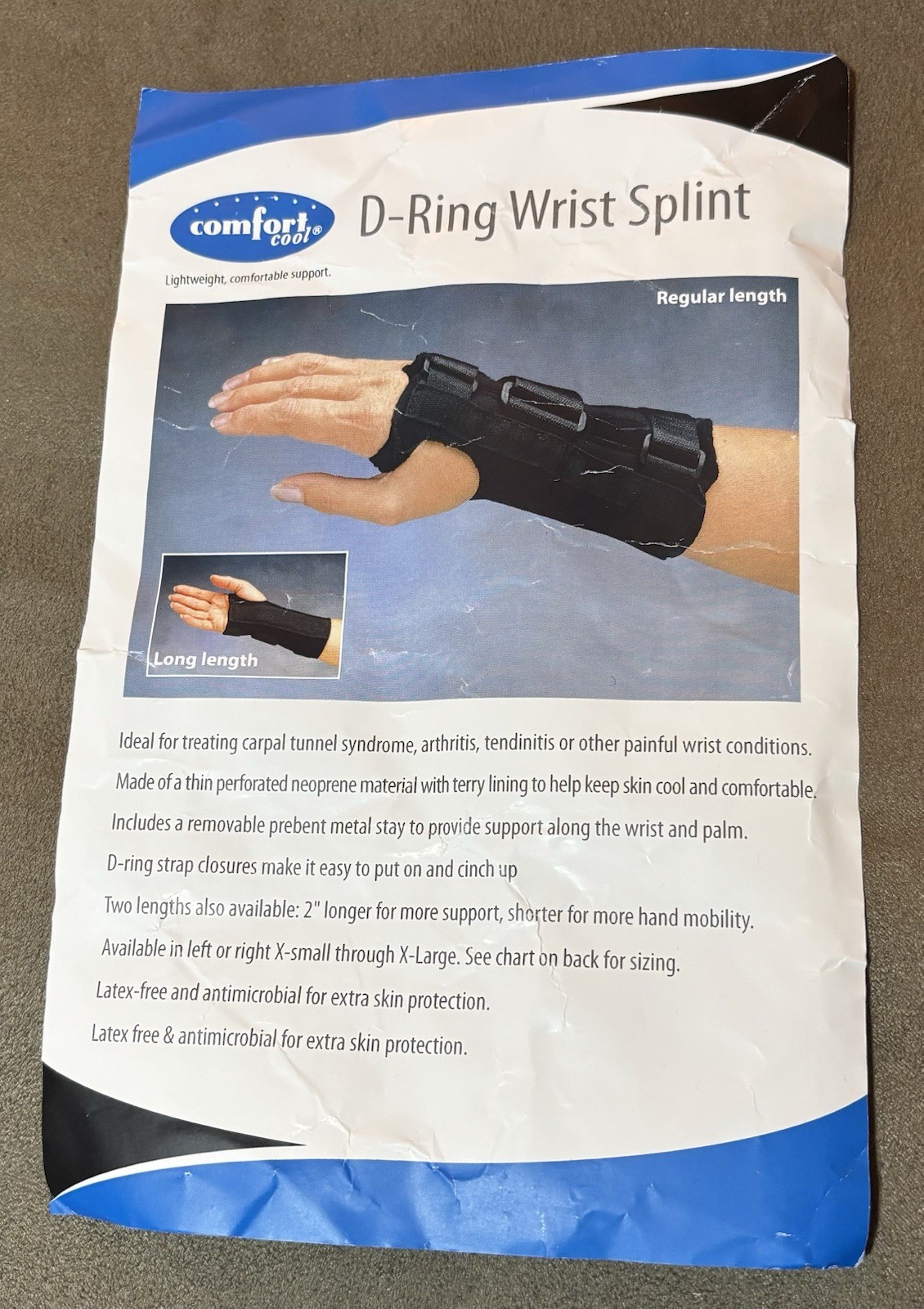 Comfort Cool D-Ring Wrist Orthosis Left Large 7 1/2 To 8 1/2 No 52966 NEW