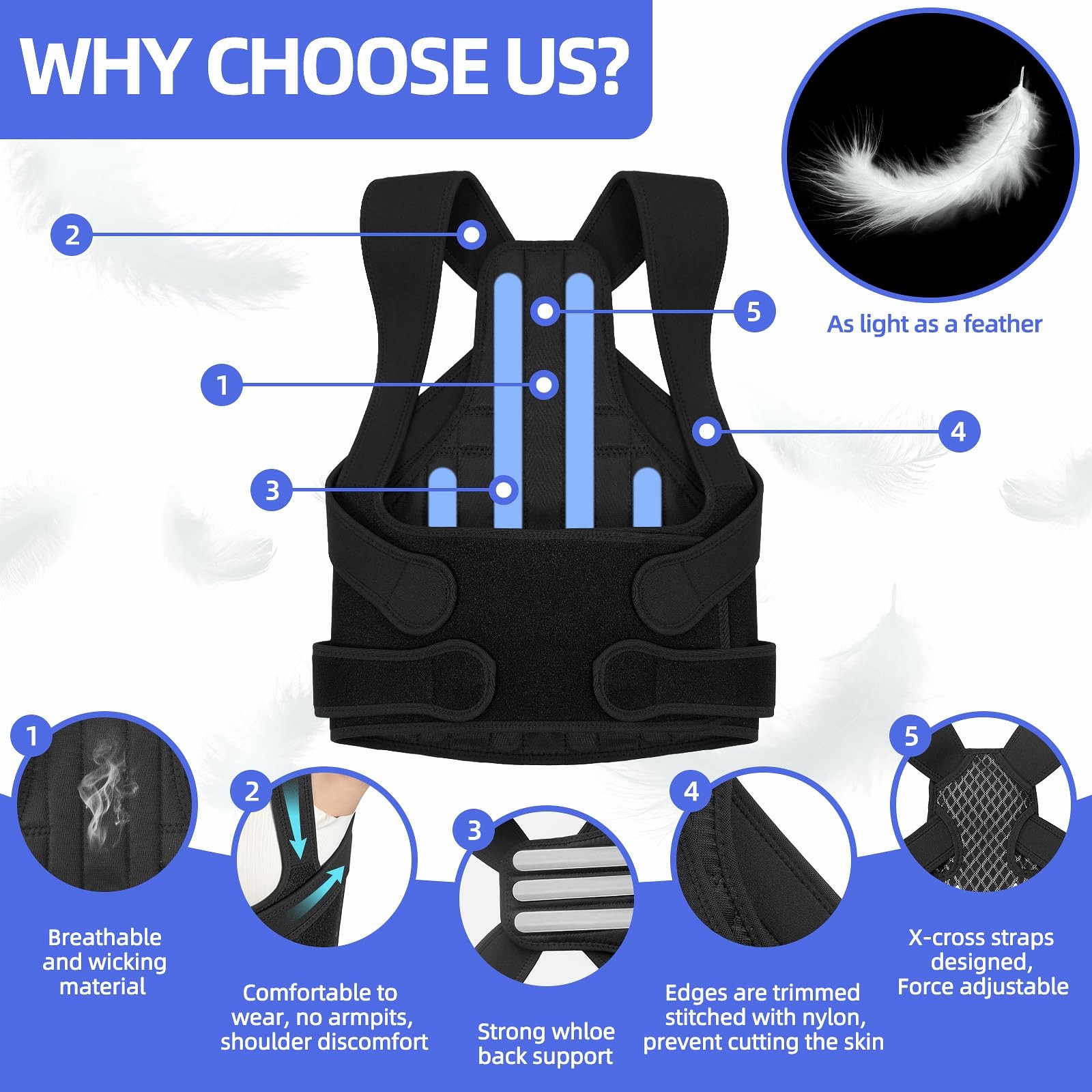 Full Back Brace Breathable Posture Corrector for and Men,Adjustable Back Stra…