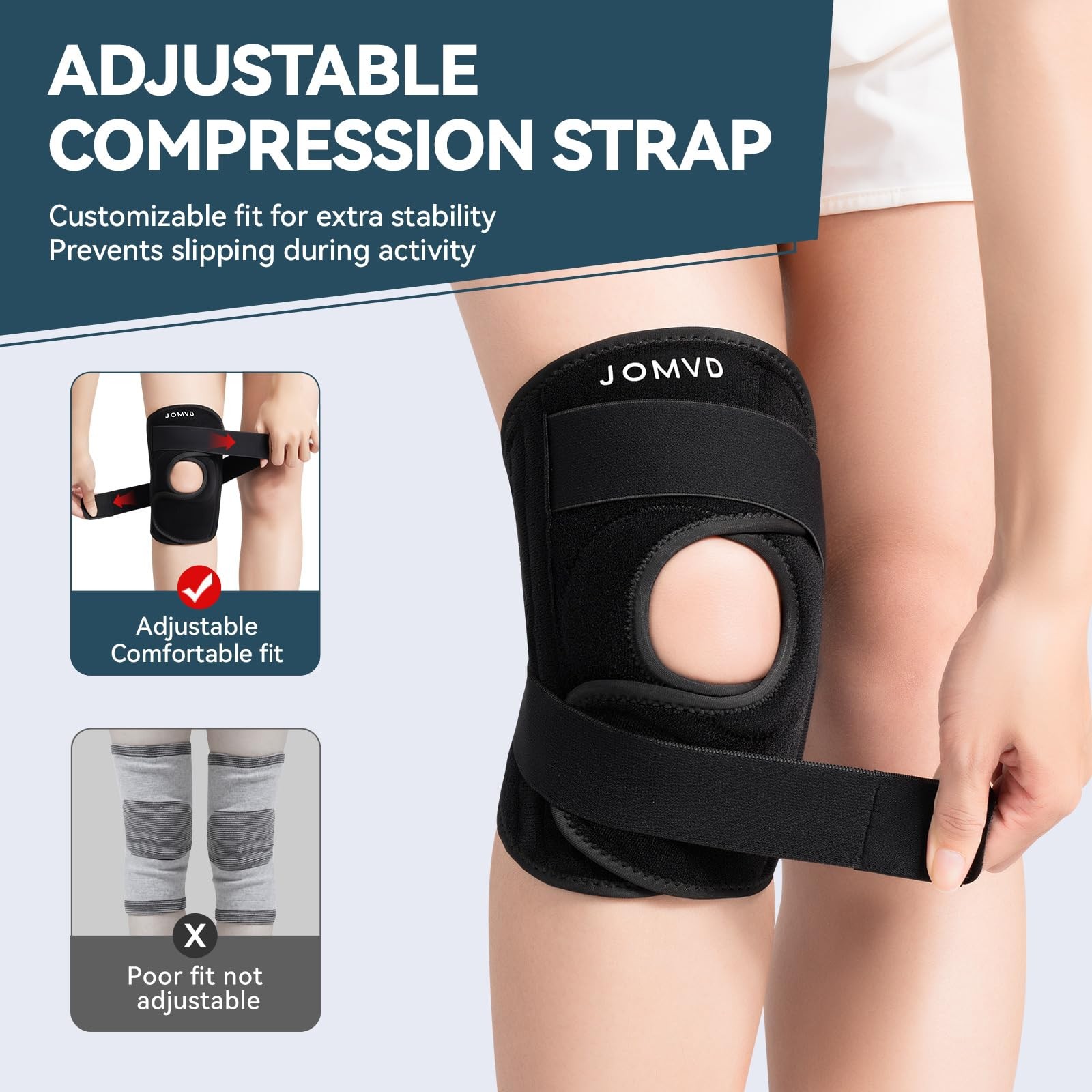 Jomvd Knee Brace For Knee Pain Relief Adjustable Knee Support Side Stabilizers