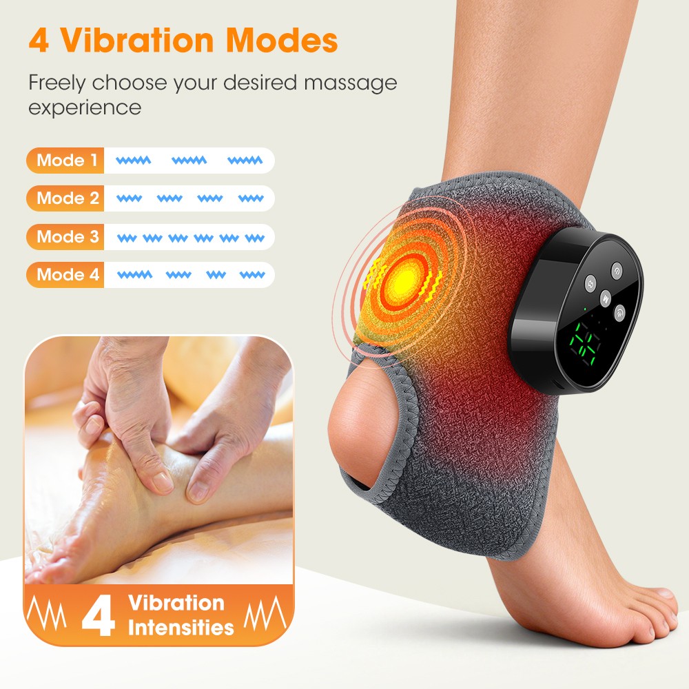 Cordless Ankle 4 Mode Heating & Vibration Ankle Massager Wrap for Pain Relief