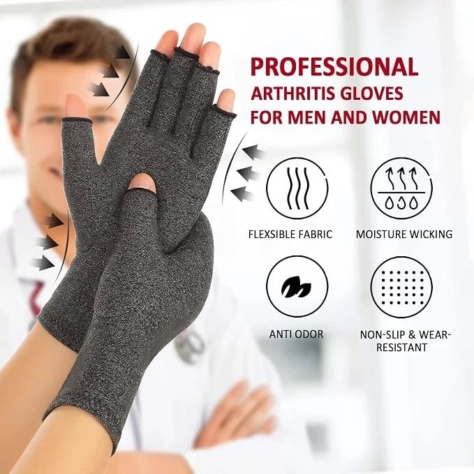 Bamboo Compression Arthritis Gloves Fingerless Hand Support Carpal Tunnel Relief