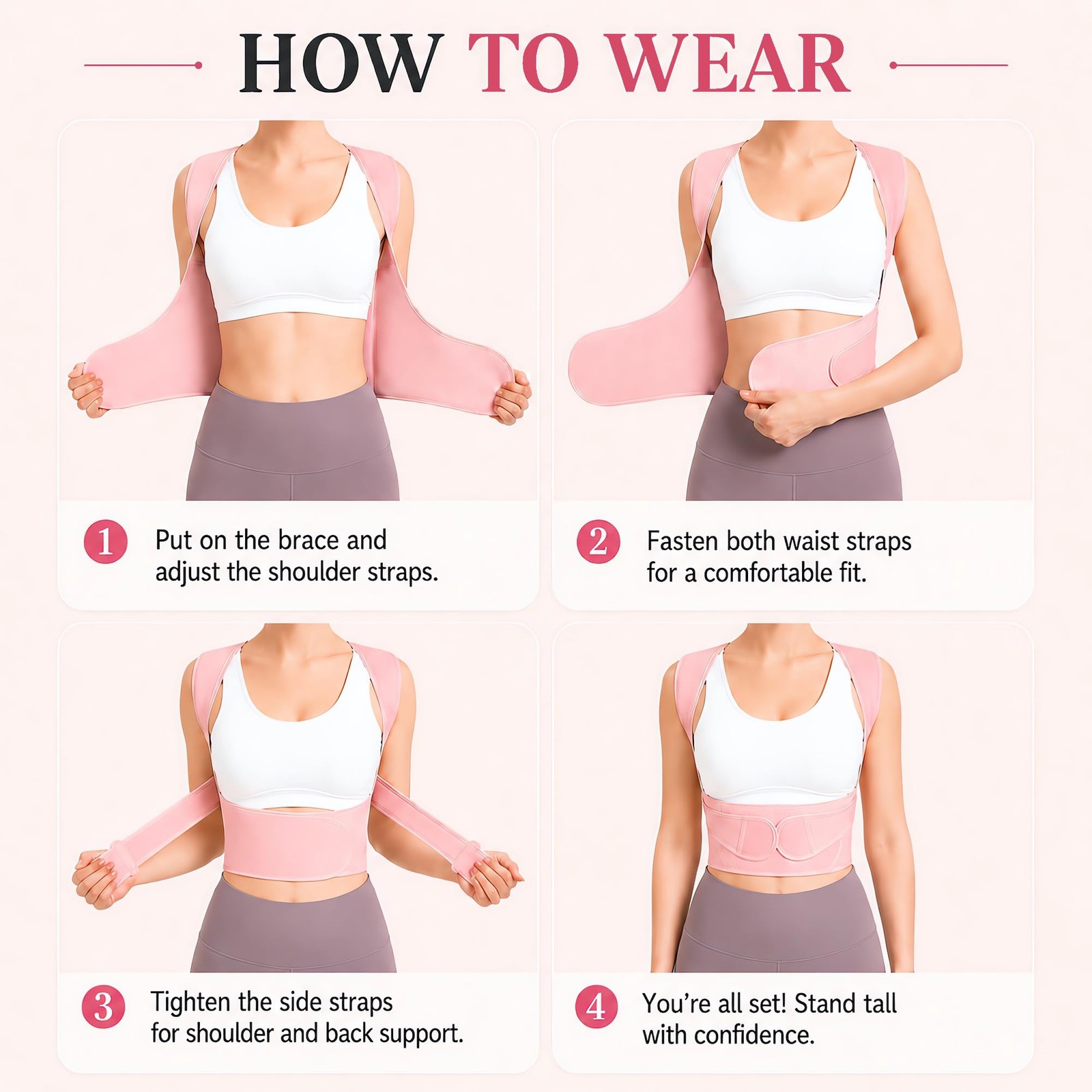 Lightweight Posture Corrector with Upper Back Brace for Women & Medium, Pink
