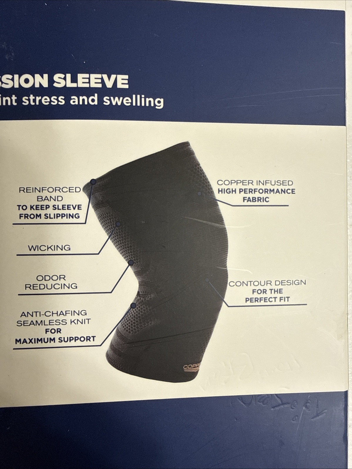 Elite Copper Fit Compression KNEE Sleeve w Airflow Tech L/XL 16”-20” 2 Pack NIB