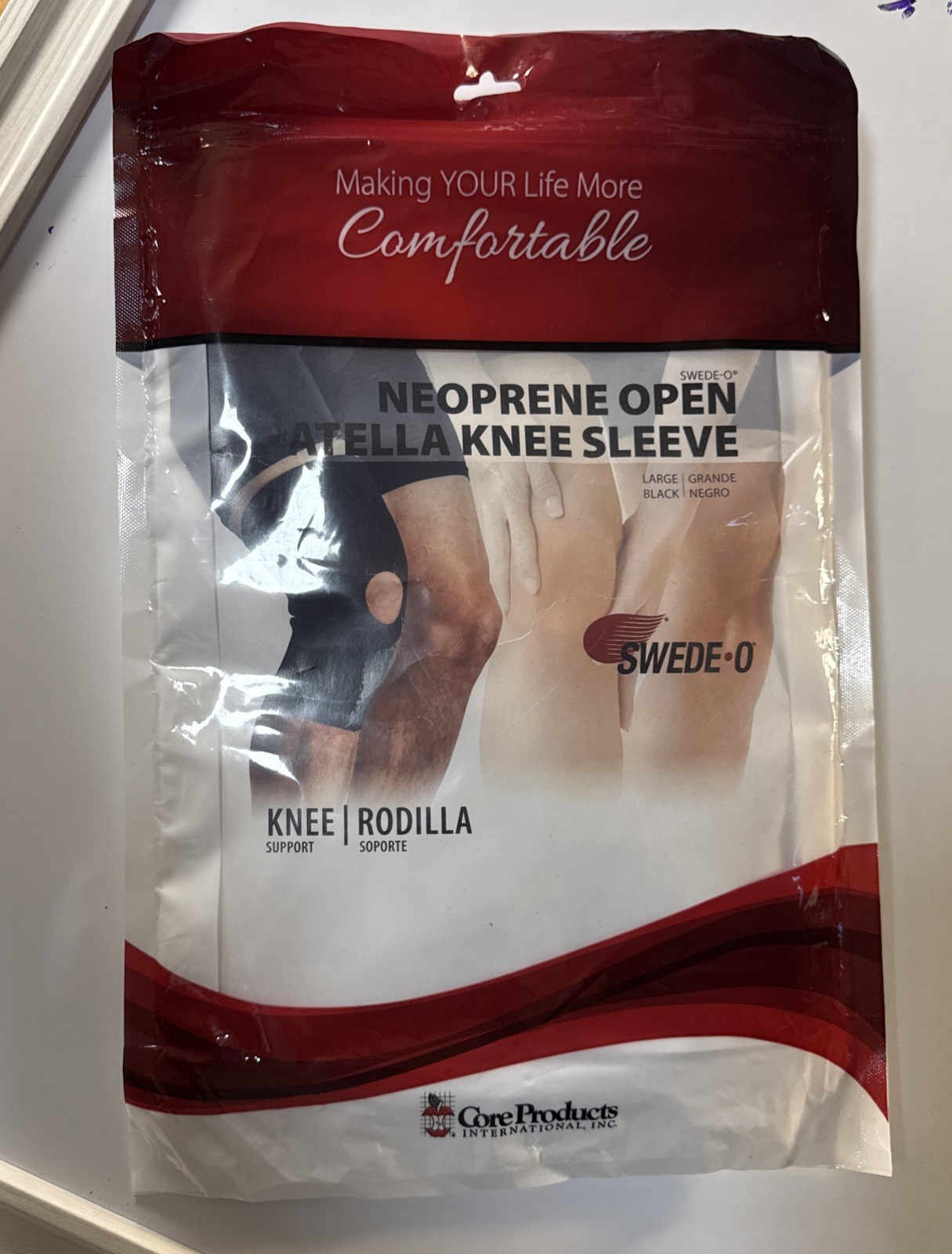 Swede-O Neoprene Open Patella Knee Sleeve Core Products Large Black Pain Knee