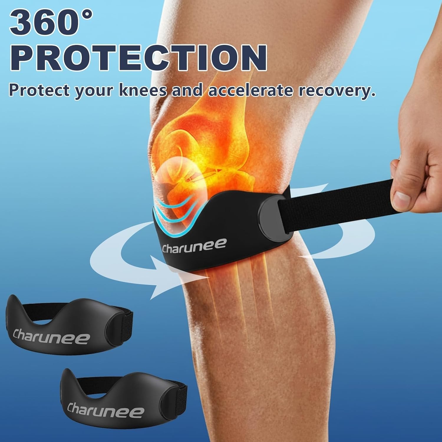 Charunee 2 Pack Patellar Tendon Support Strap Knee Brace for Women & Men,Silicon