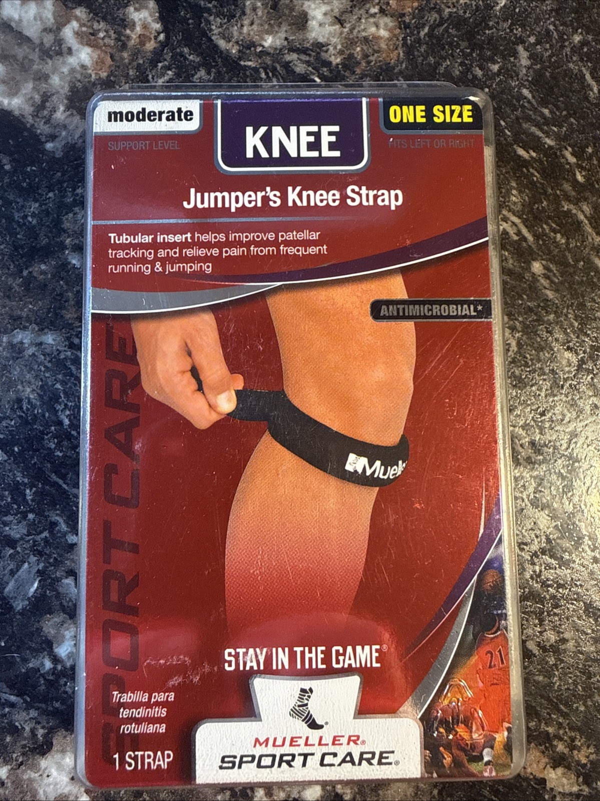 Mueller Knee Strap Jumpers Moderate Support Antimicrobial Adjustable One Size