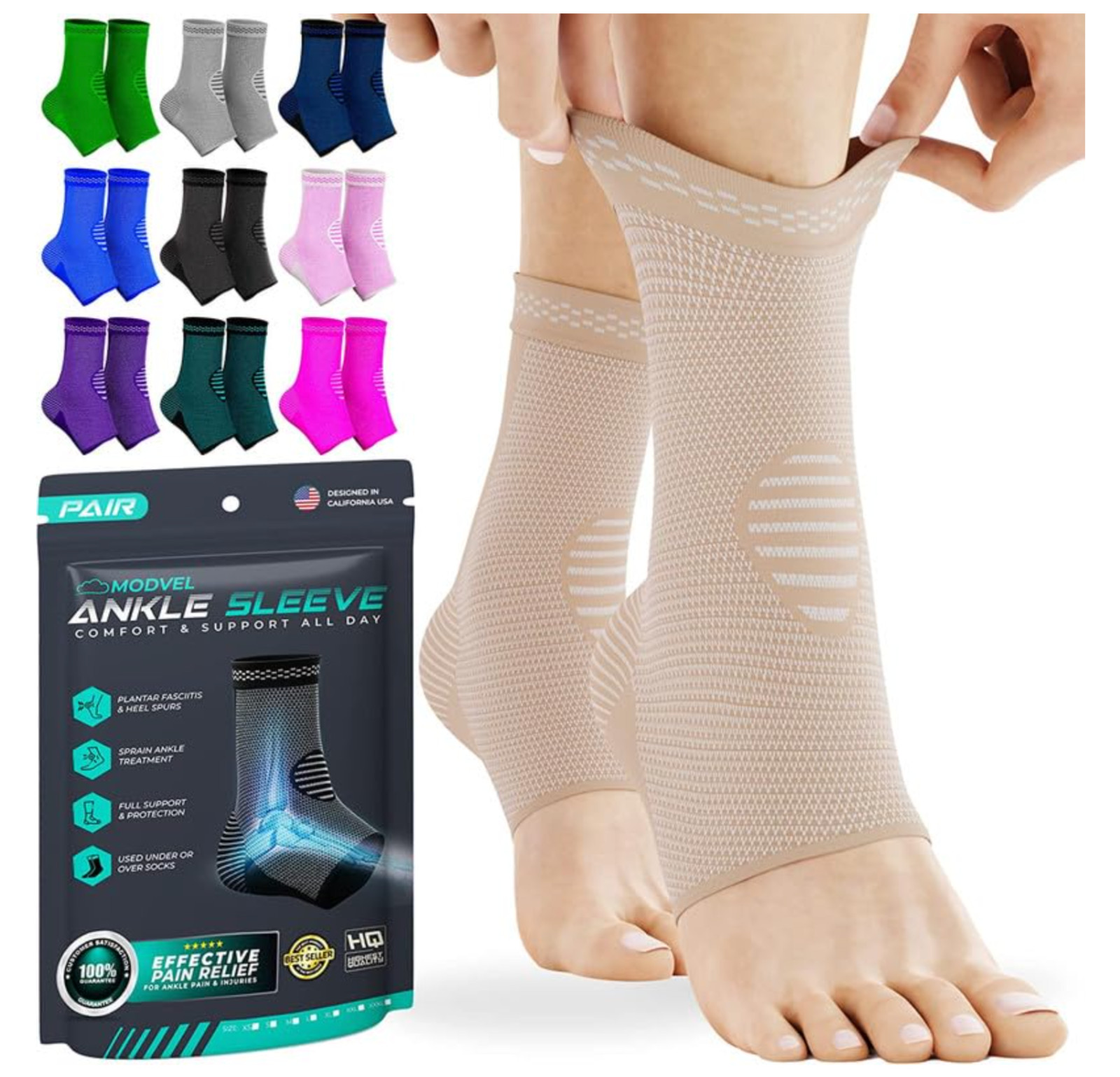 Foot & Ankle Brace Socks for Sprained Ankle Compression Sleeve, Skin (MEDIUM)