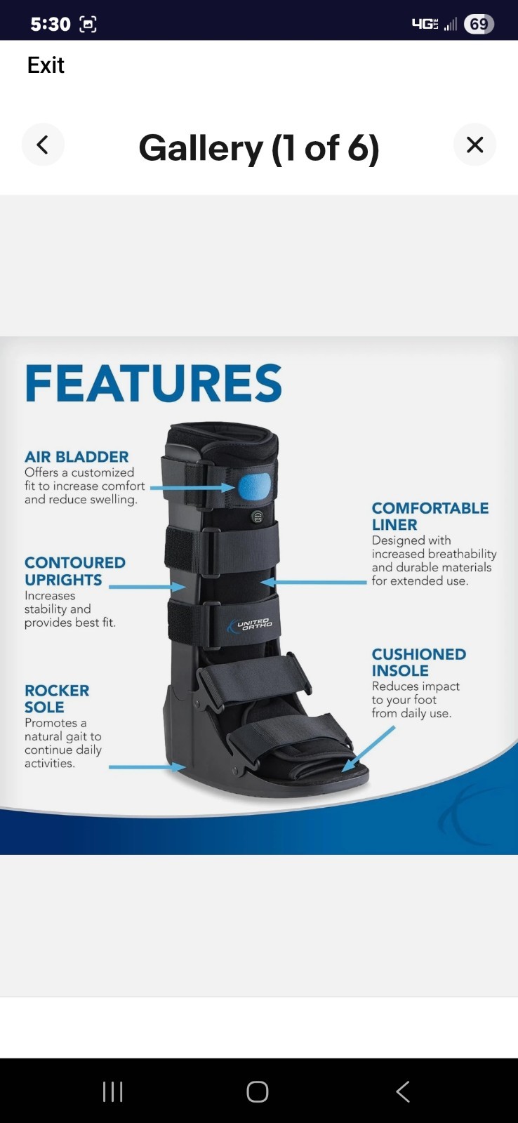 New Black United Ortho Air Cam Walker Fracture Boot Size Medium See Chart in Pic