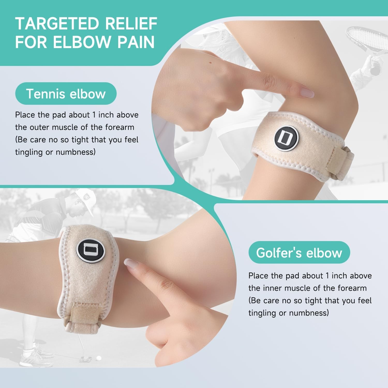 Adjustable Tennis Elbow Brace & Golfer Elbow Strap, Compression Pad, 2 Pack, Fit