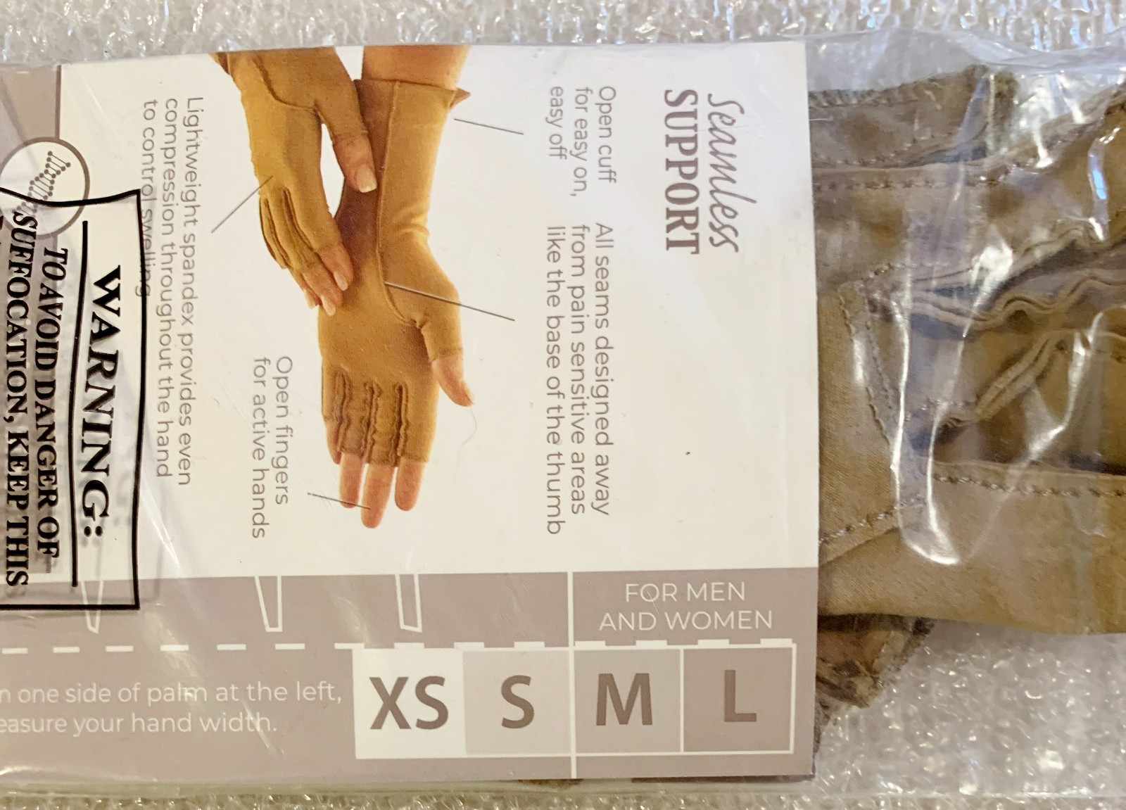 1 Pair S/CH Isotoner Therapeutic Open Finger Gloves Seamless Support-Latex Free