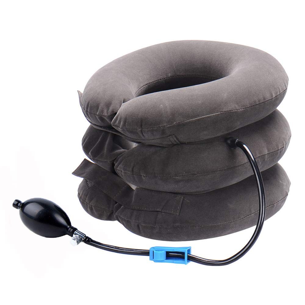 RUNZI Cervical Neck Traction Device Inflatable Stretcher, Easy to Grey
