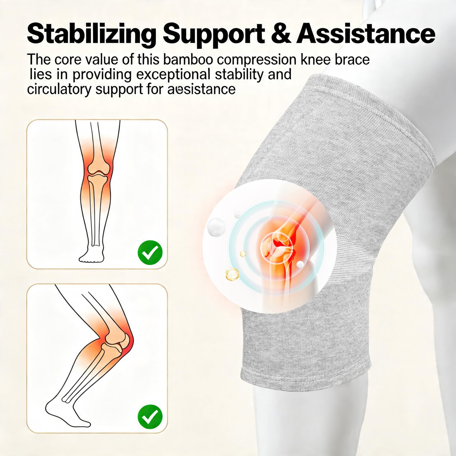 Jrroc Premium Bamboo Knee Compression Sleeve, 2 X-Large, Black+Gray- X-Large