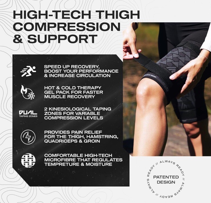 Always Ready Thigh Compression Support Sleeve (2 Per Pack) Hot & Cold Gel XXL