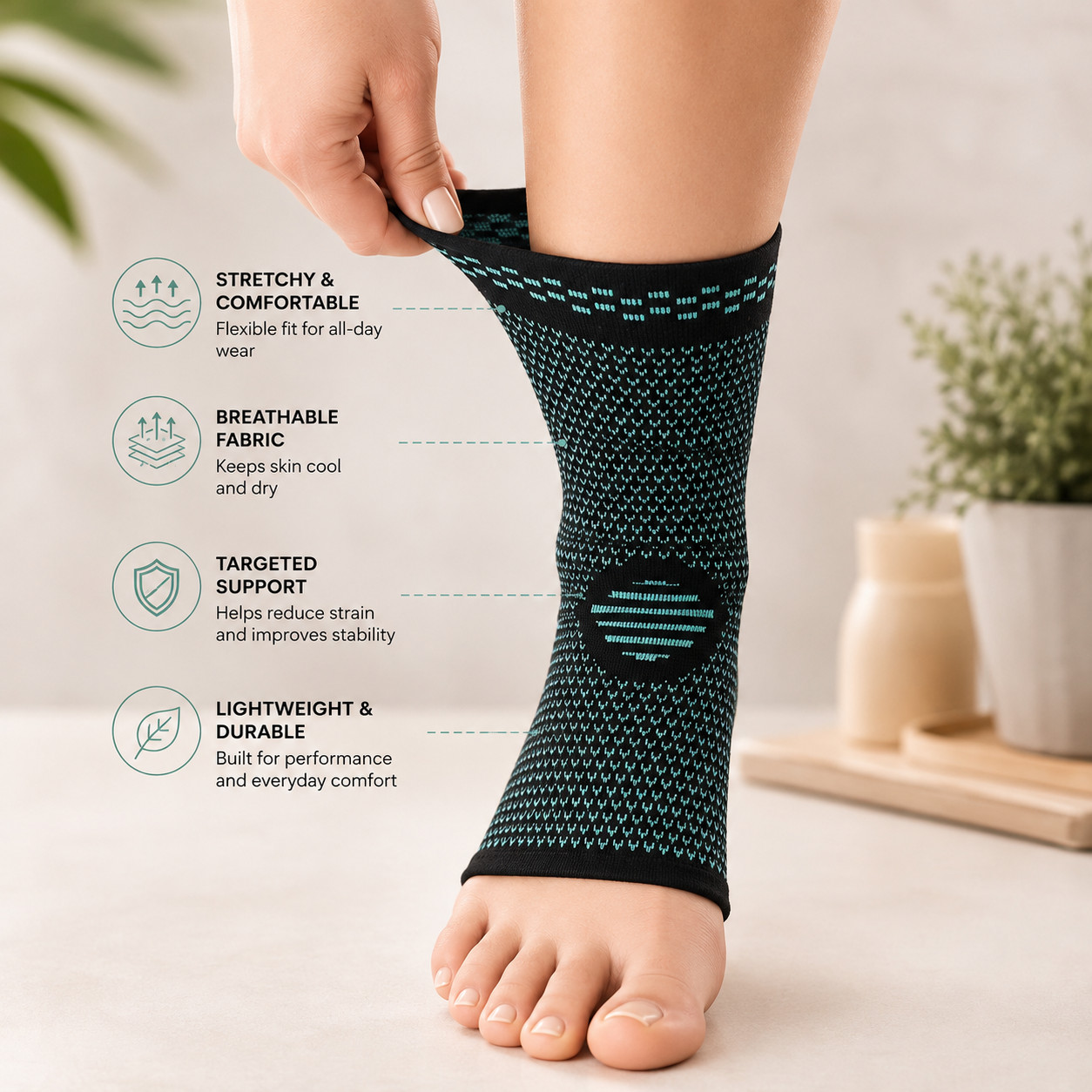 Ankle Compression Sleeve Brace Socks Plantar Fasciitis Support Sprain Relief