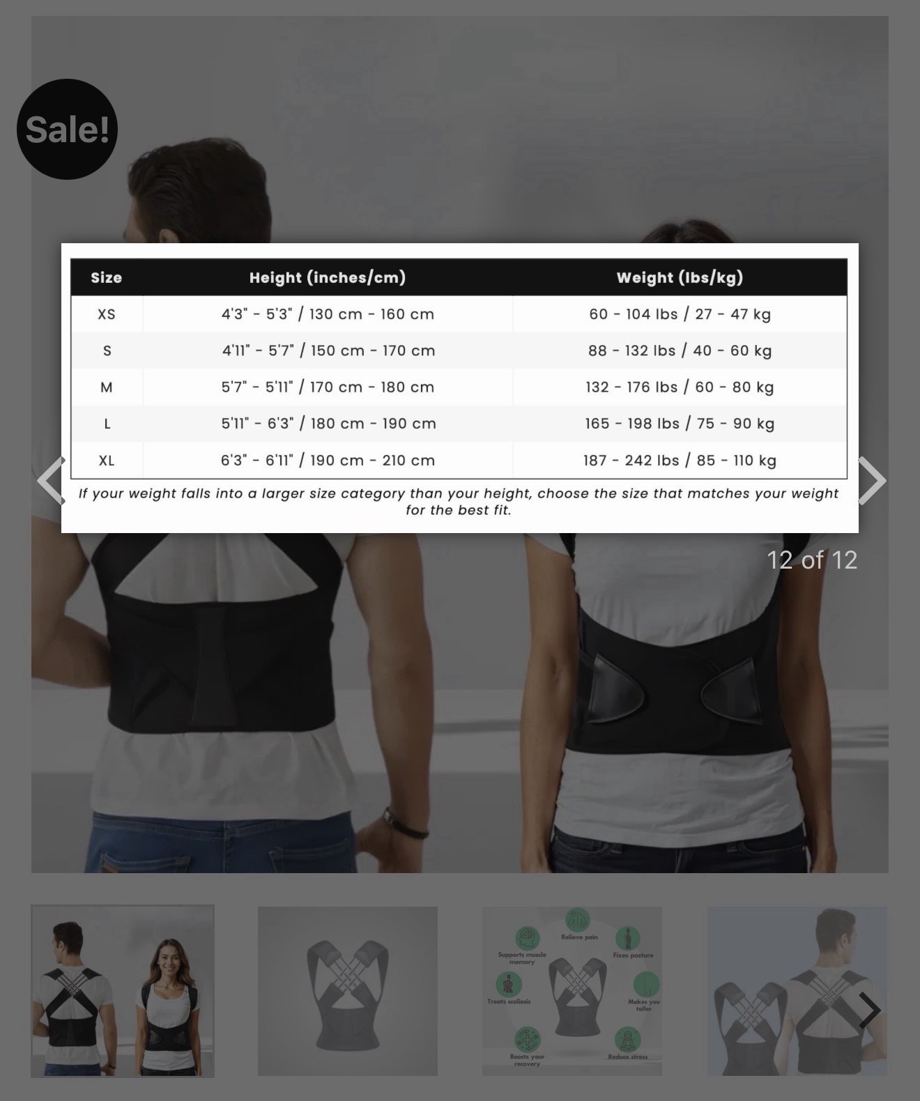 CoreCare Adjustable Posture Corrector Brace Black M Back/Shoulder