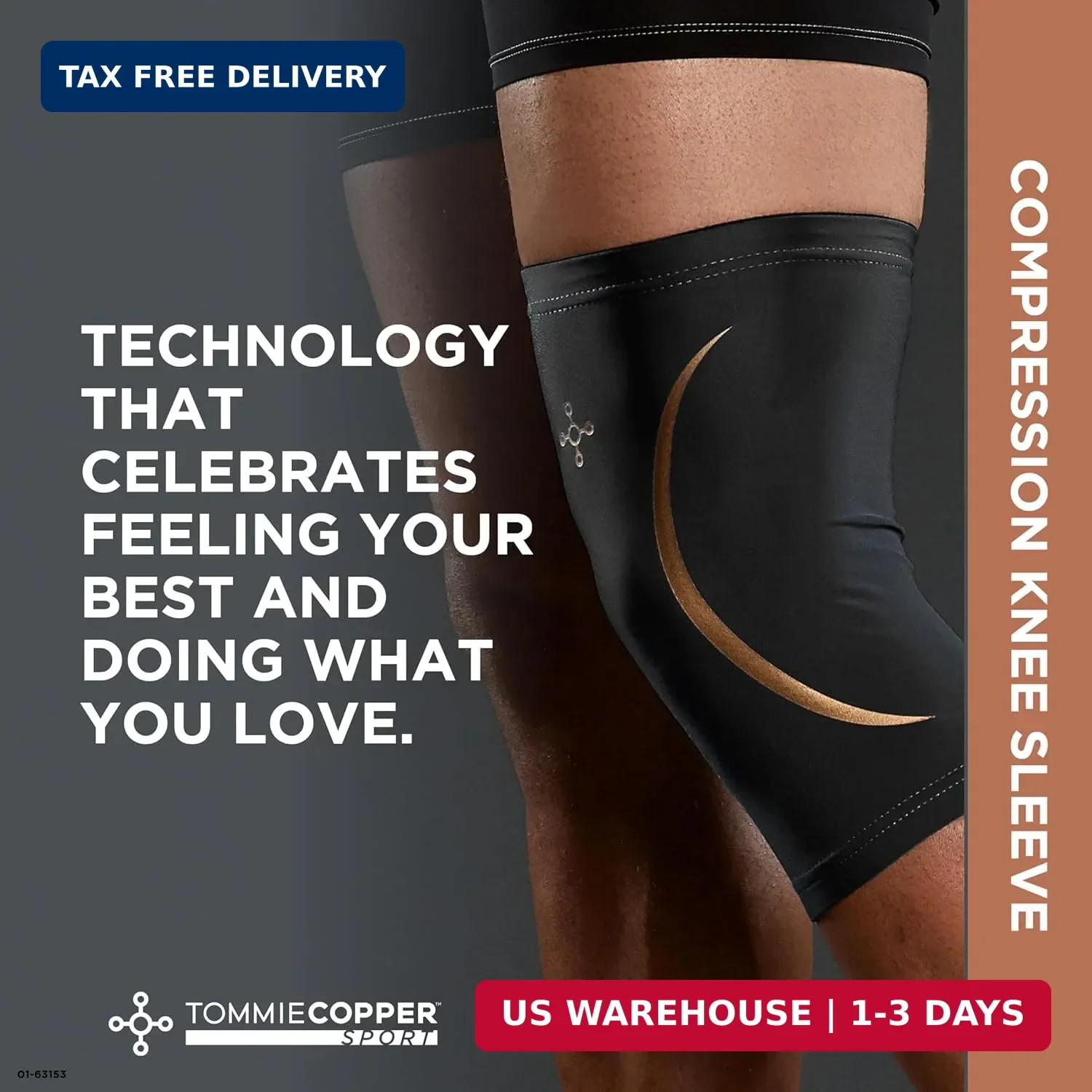 Tommie Copper Knee Compression Sleeve, 15-20 mmHg, Copper (Black L/XL) | 15-20 m