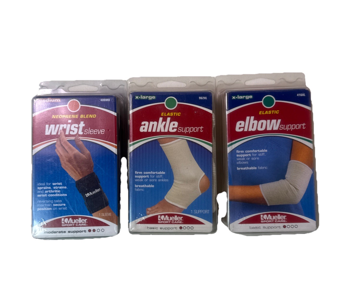Mueller Lot of 3 Sport care wrist sleeve, Ankle support , Elbow support.