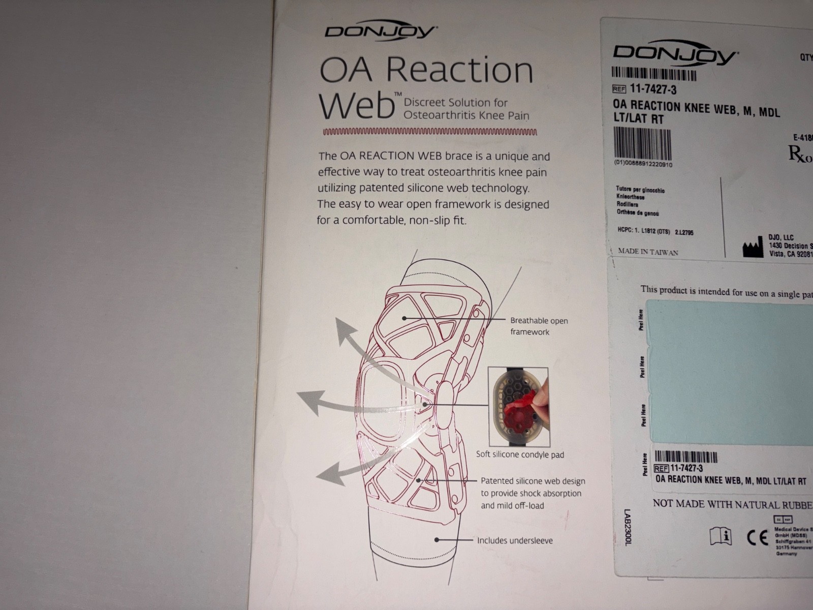 New DonJoy OA Reaction Web Knee Brace Medium M Left/Right 11-7427-3